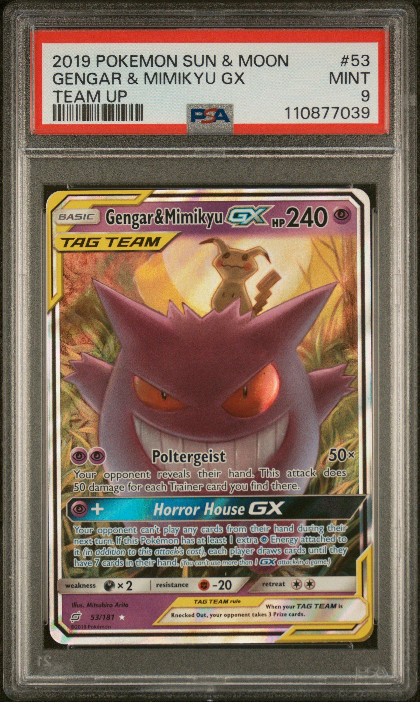 2019 Pokemon Sun & Moon Team Up 53 Gengar & Mimikyu Gx PSA