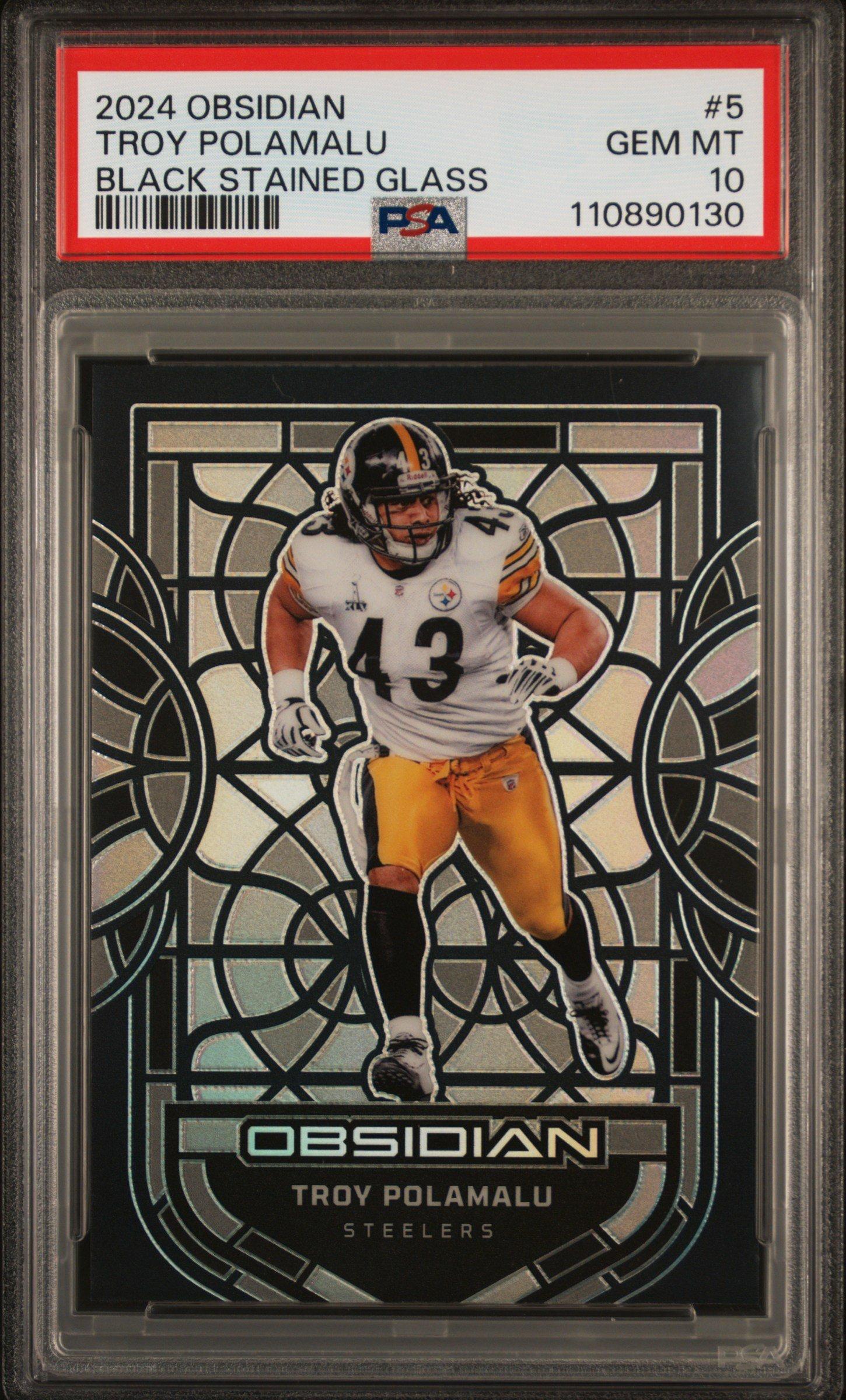 2024 Panini Obsidian Black Stained Glass 5 Troy Polamalu PSA 10
