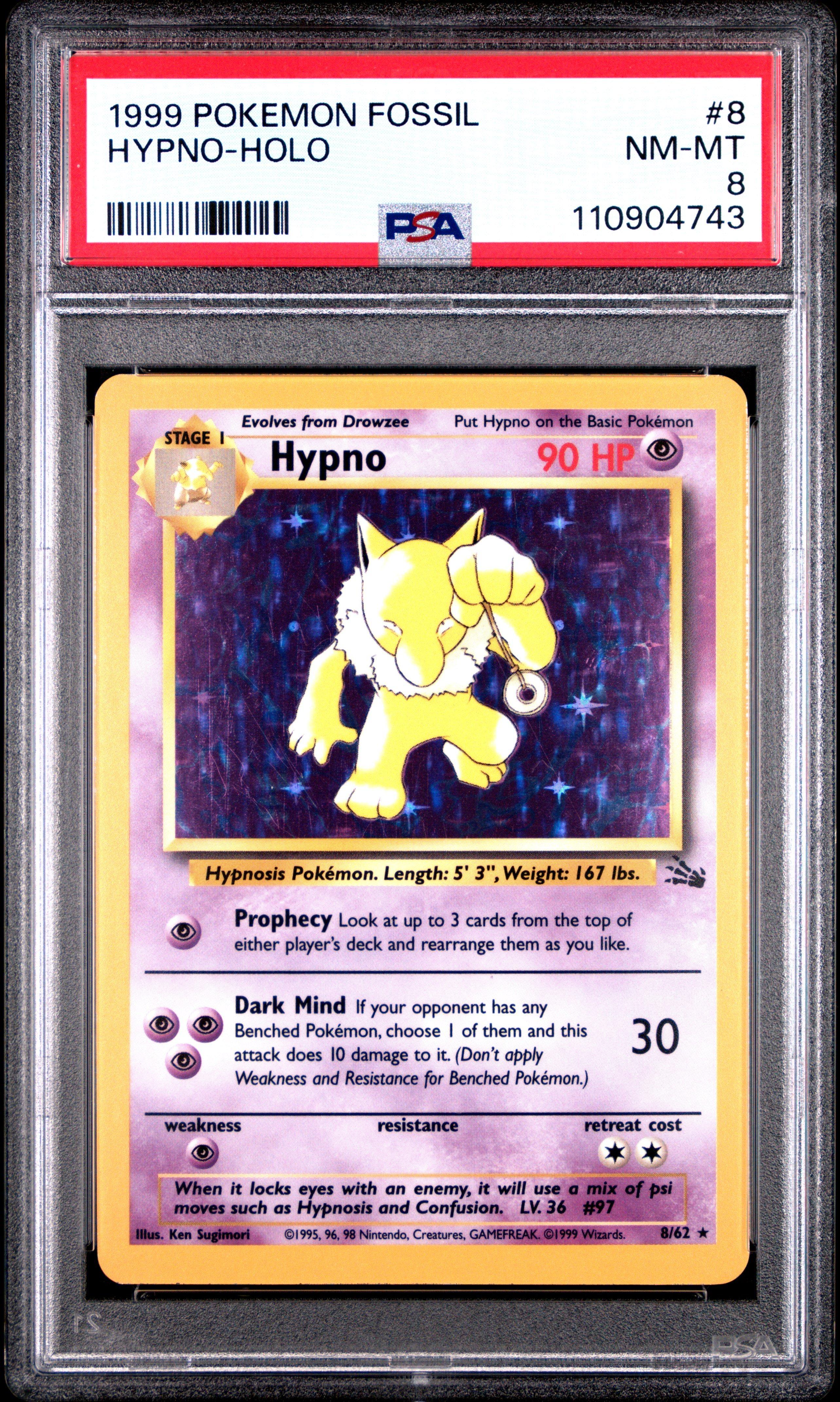 1999 Pokemon Fossil 8 Hypno-holo PSA 8