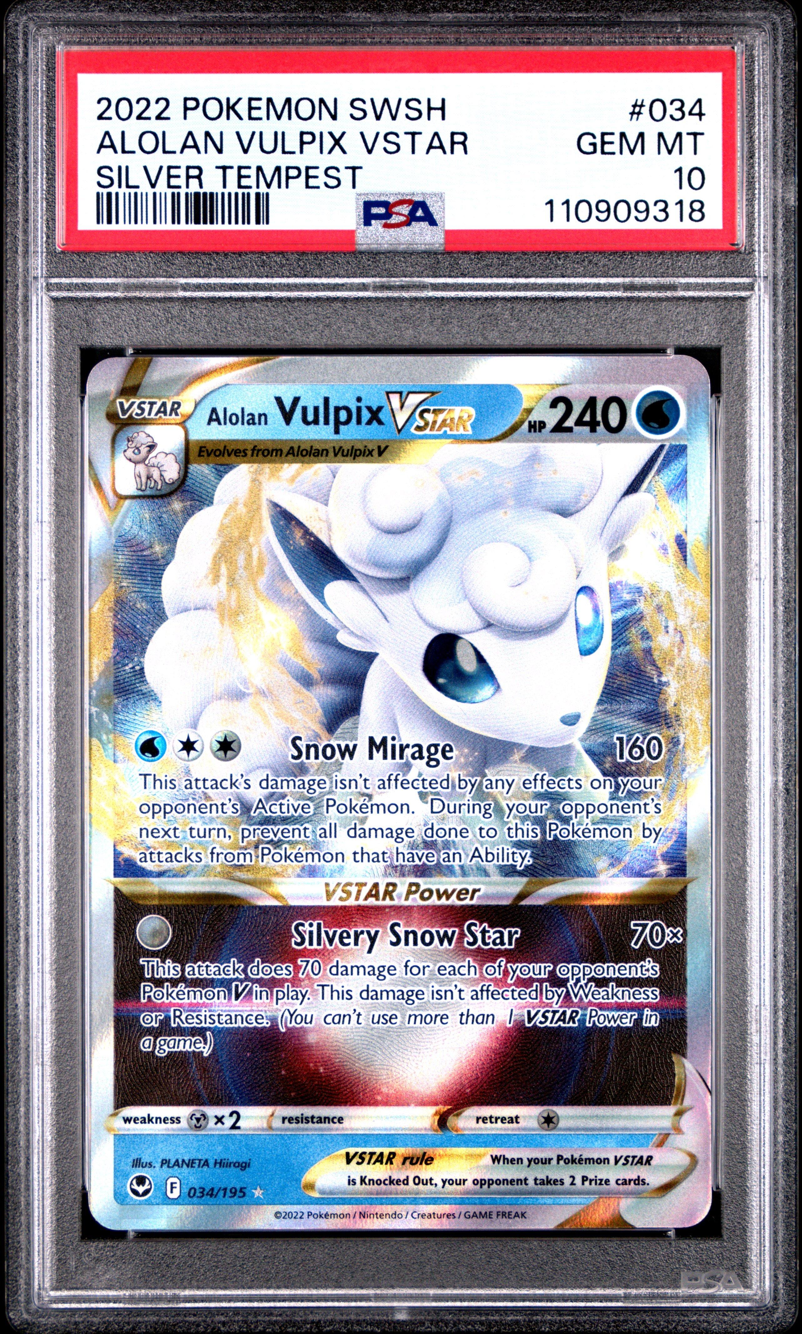 2022 Pokemon Sword & Shield Silver Tempest 034 Alolan Vulpix Vstar PSA