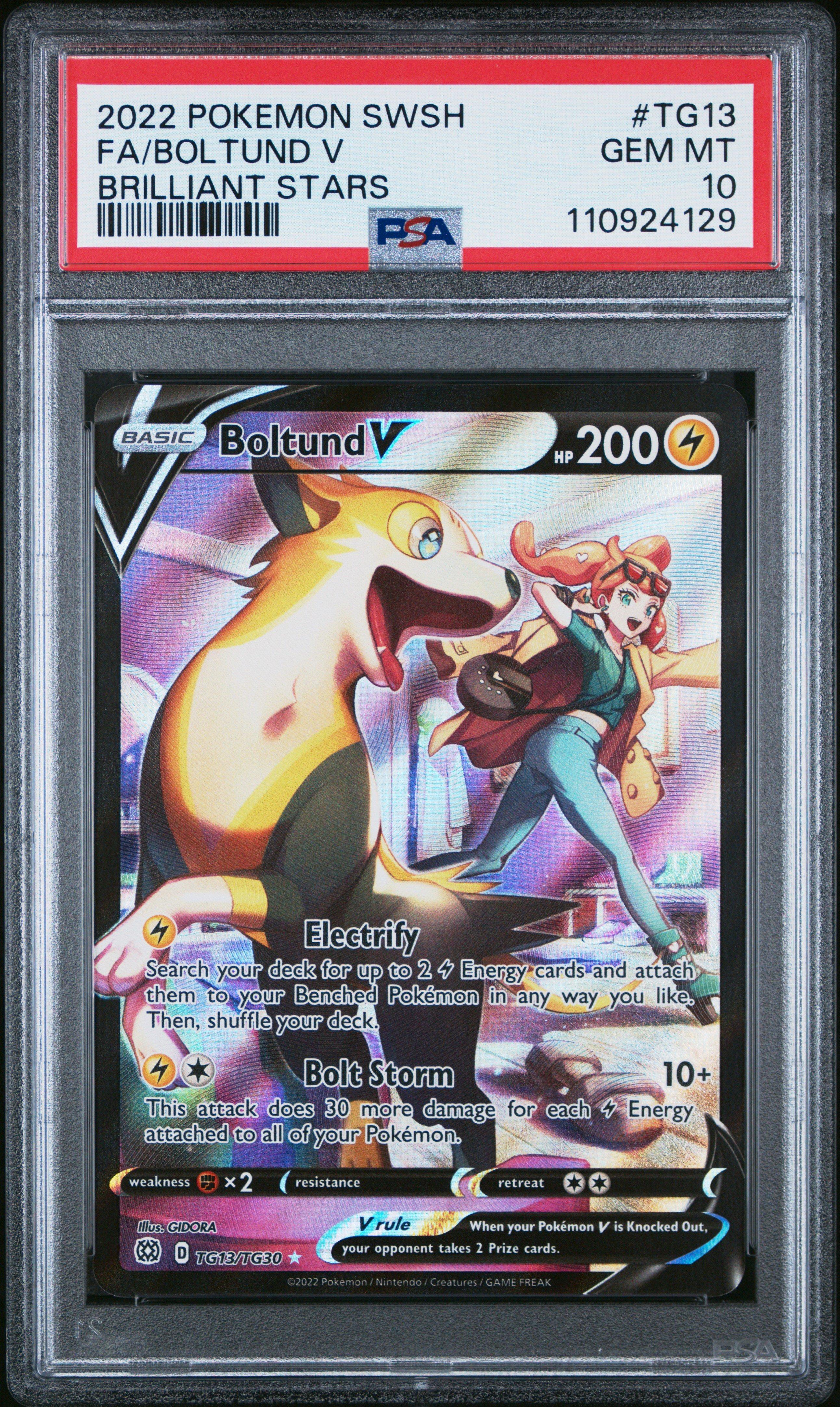 2022 Pokemon Sword & Shield Brilliant Stars Tg13 Full Art/boltund V PSA 10
