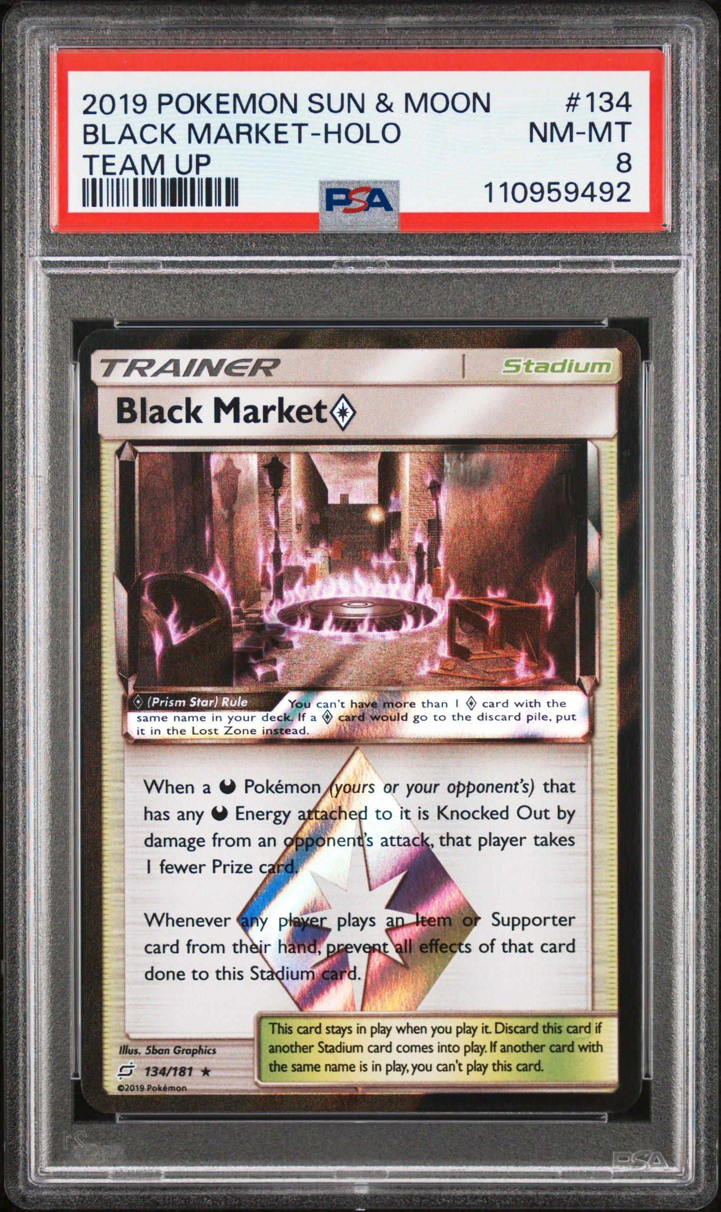 2019 Pokemon Sun & Moon Team Up 134 Black Market-holo PSA 8