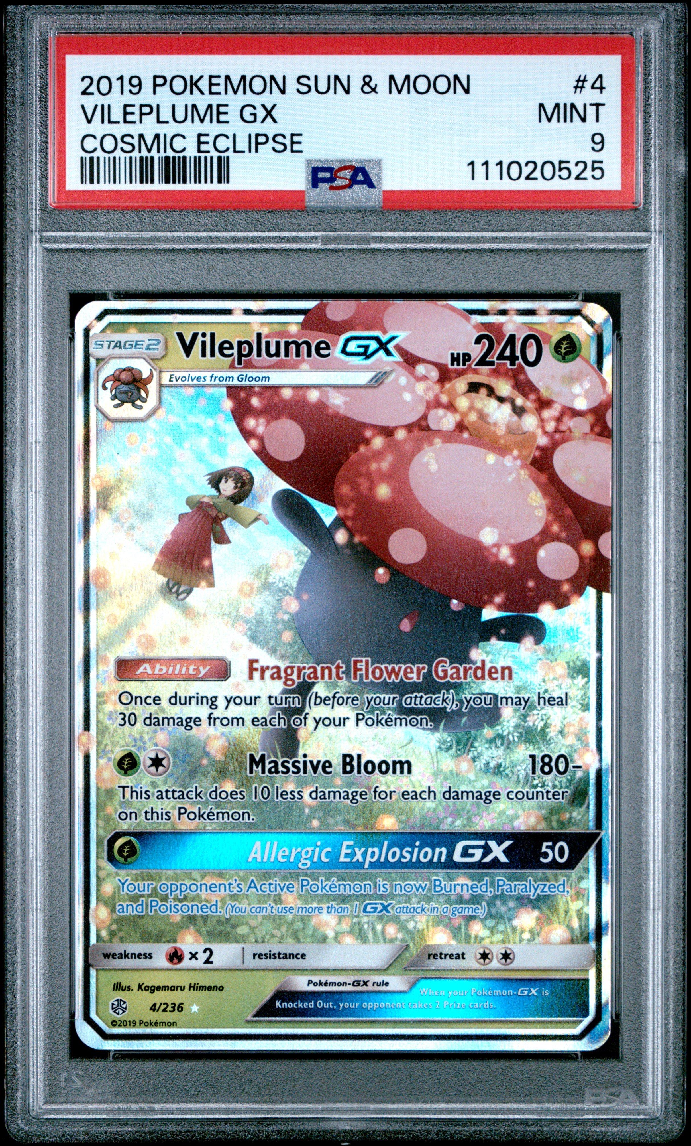 2019 Pokemon Sun & Moon Cosmic Eclipse 4 Vileplume Gx PSA