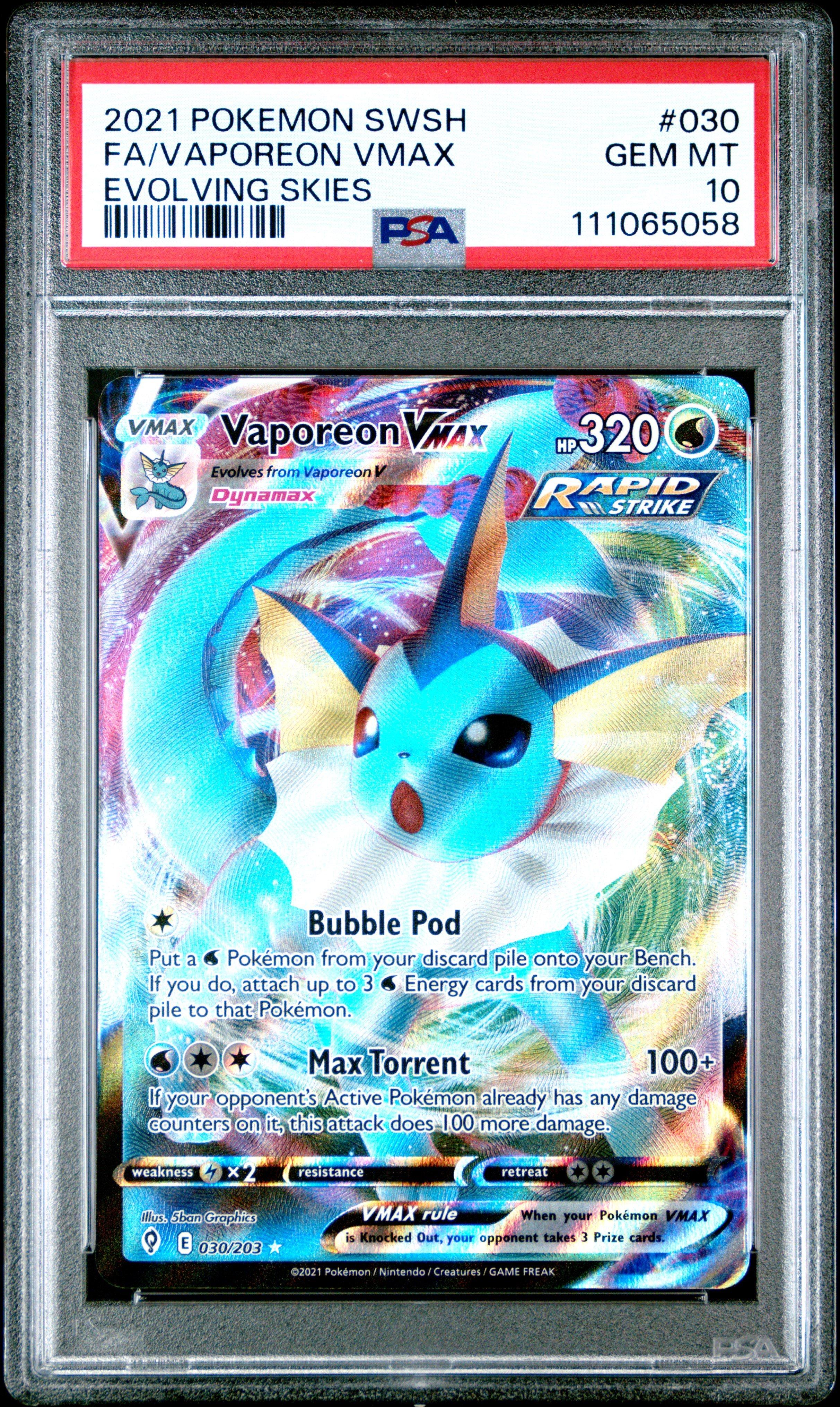 2021 Pokemon Sword & Shield Evolving Skies 030 Full Art/vaporeon Vmax PSA