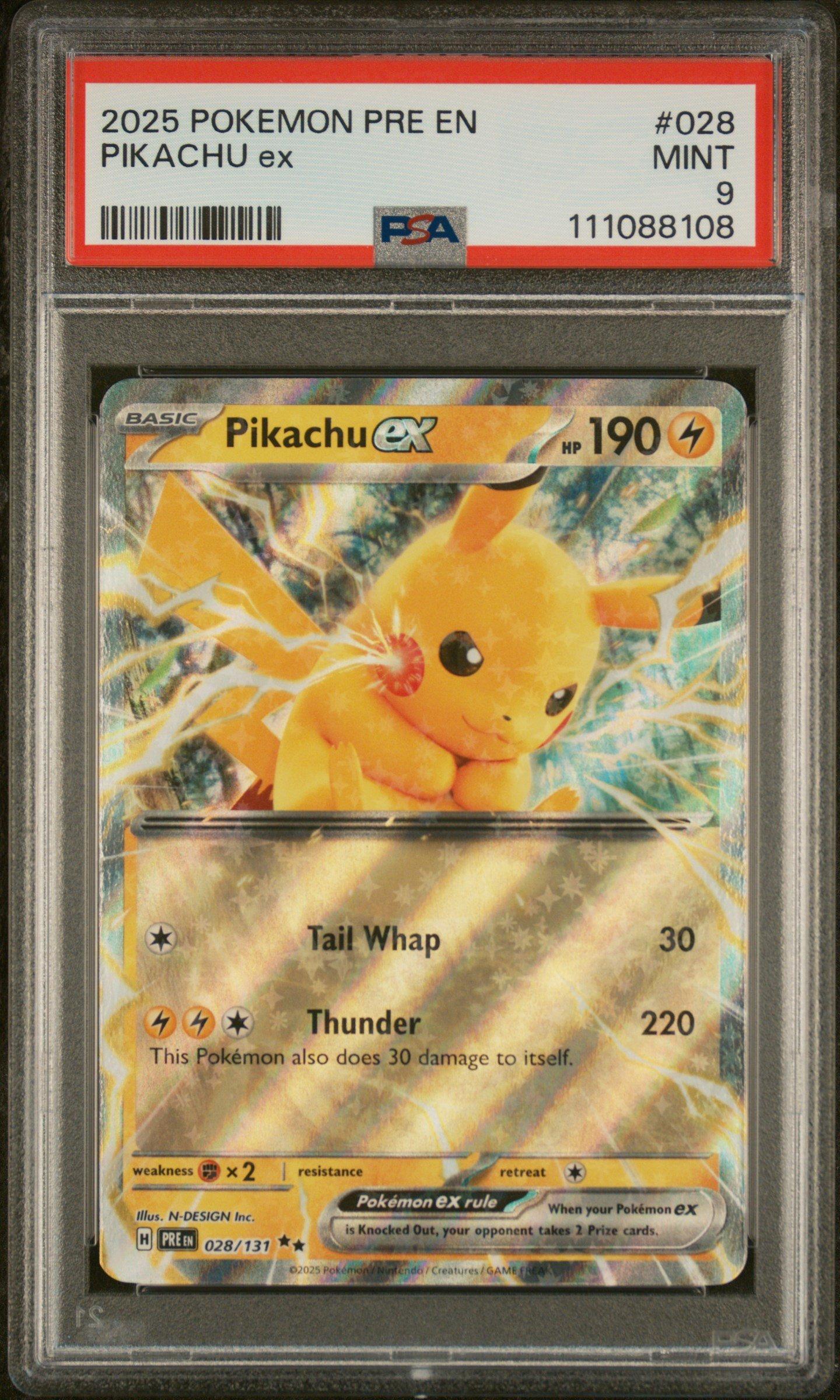 2025 Pokemon Pre En-prismatic Evolutions 028 Pikachu Ex PSA 9