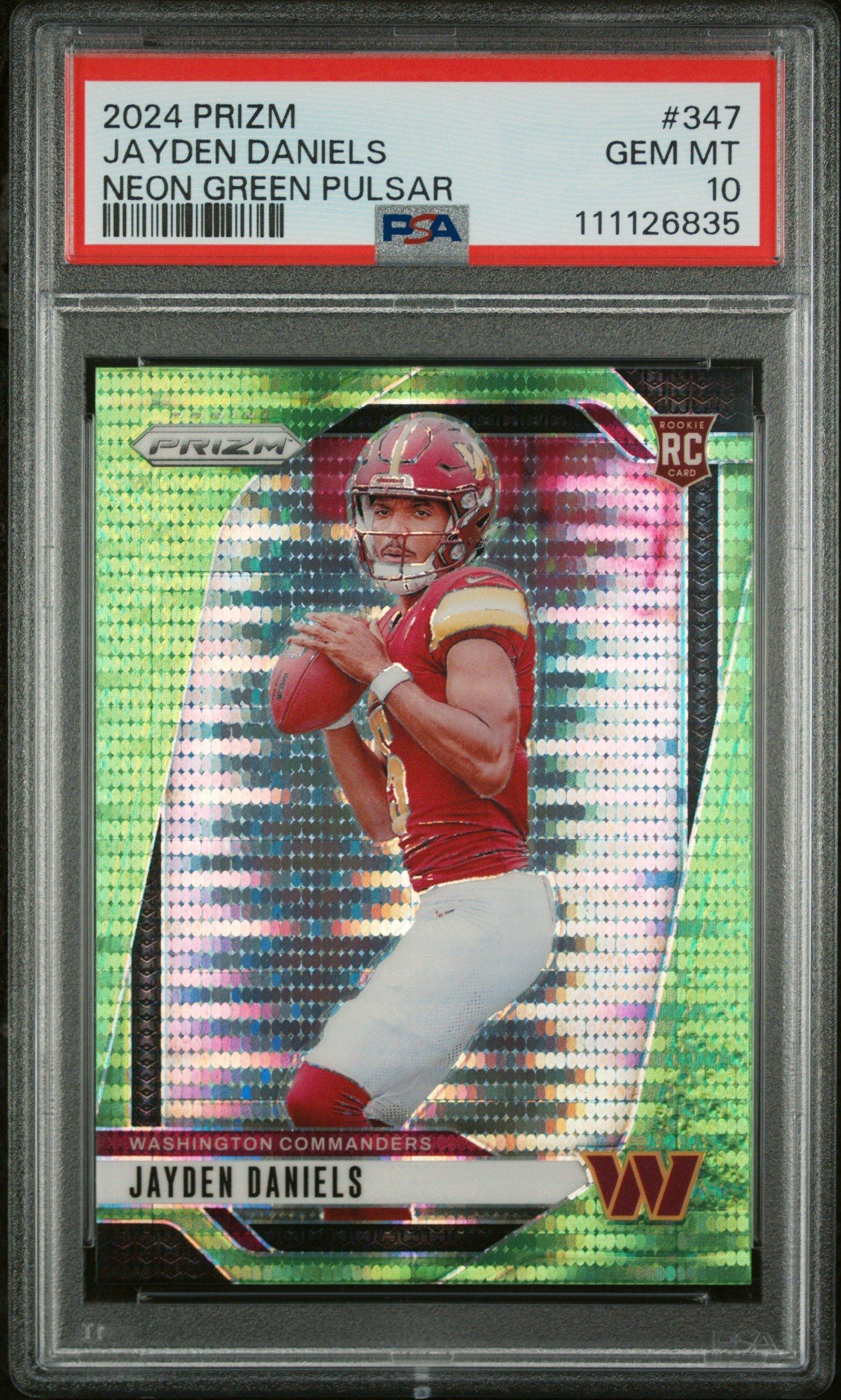 2024 Panini Prizm 347 Jayden Daniels Neon Green Pulsar PSA 10