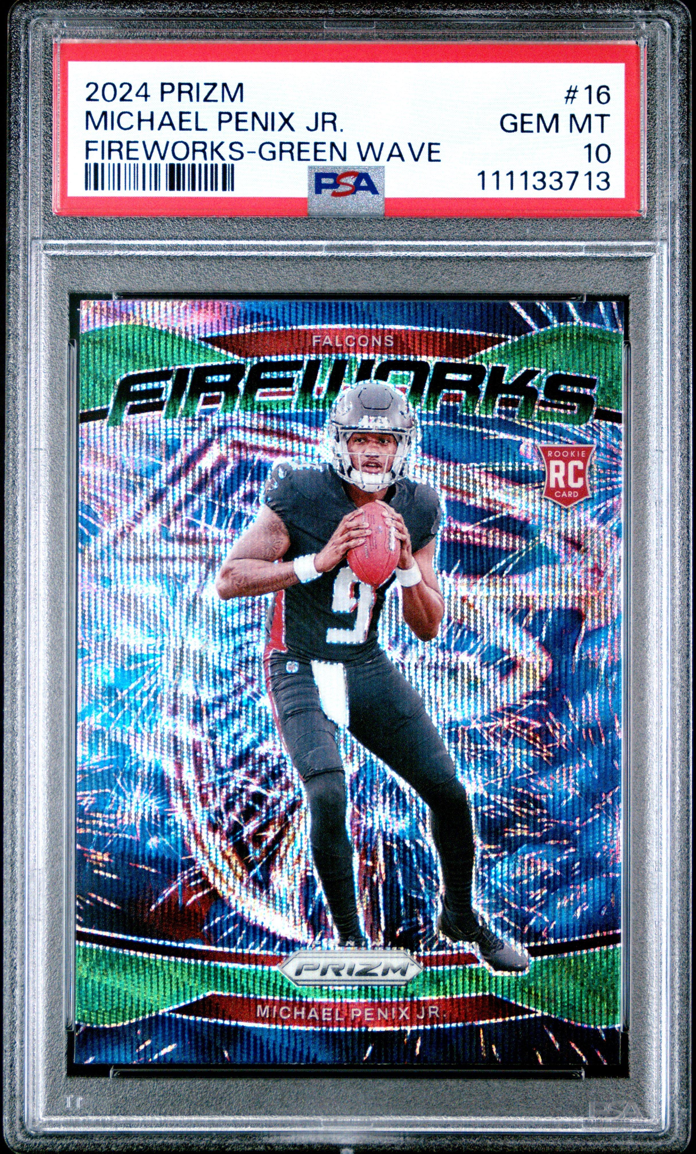 2024 Panini Prizm Fireworks 16 Michael Penix Jr. Green Wave PSA 10