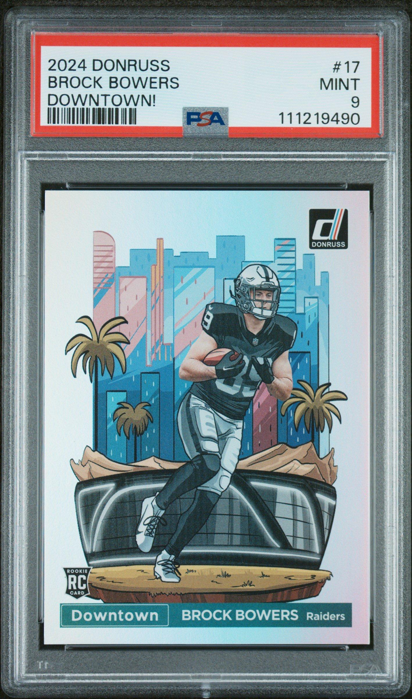 2024 Panini Donruss Downtown! 17 Brock Bowers PSA 9 Graded Card