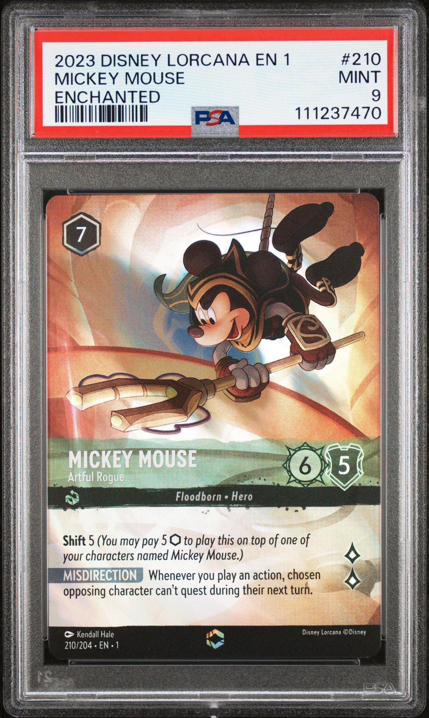 how to get lorcana cards graded 2023 Disney En 1-the First Chapter 210 Mickey Mouse - Artful Rogue Enchanted PSA 9 Card Grading Disney Lorcana Cards with