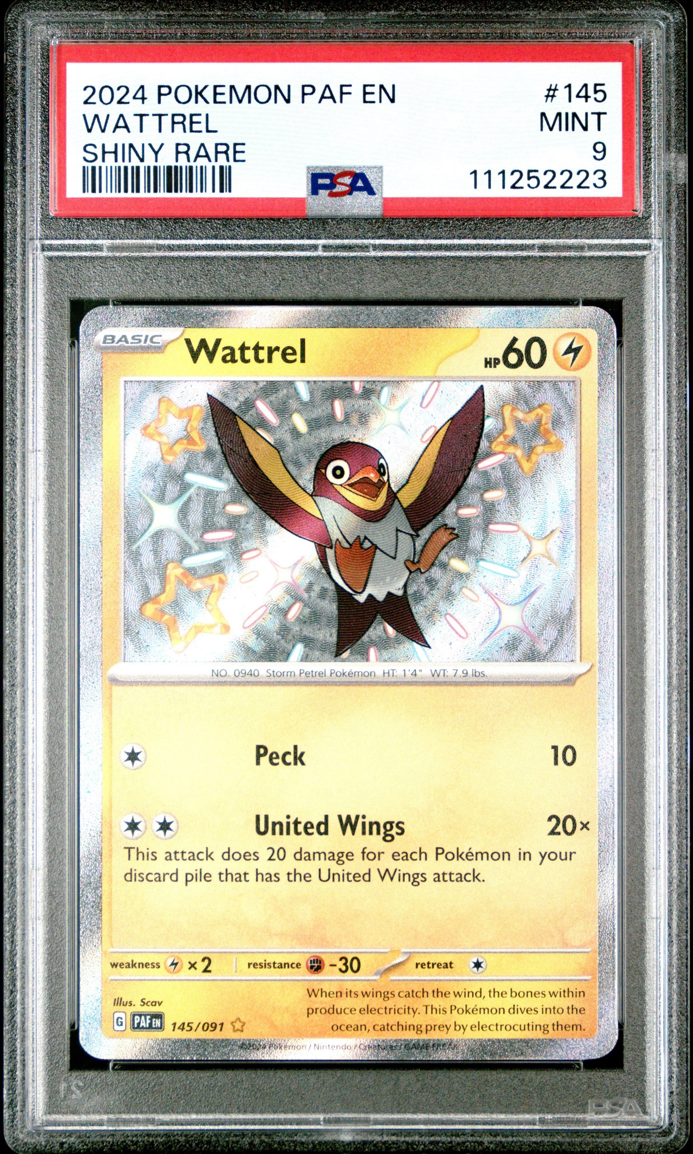 2024 Pokemon Paf En-paldean Fates 145 Wattrel Shiny Rare PSA