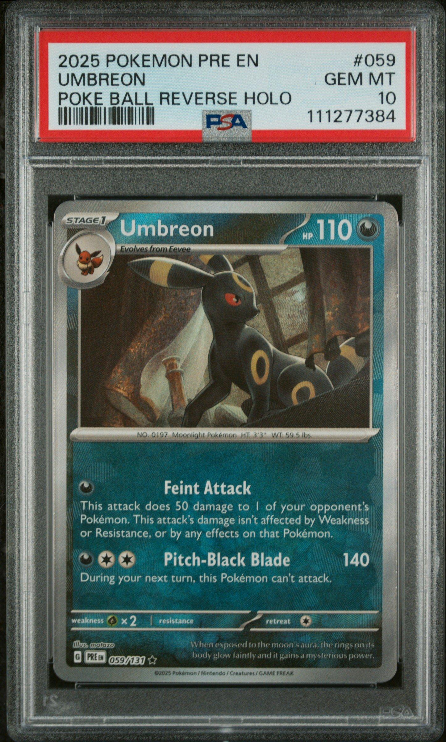 2025 Pokemon Pre En-prismatic Evolutions 059 Umbreon Poke Ball Reverse Holo PSA