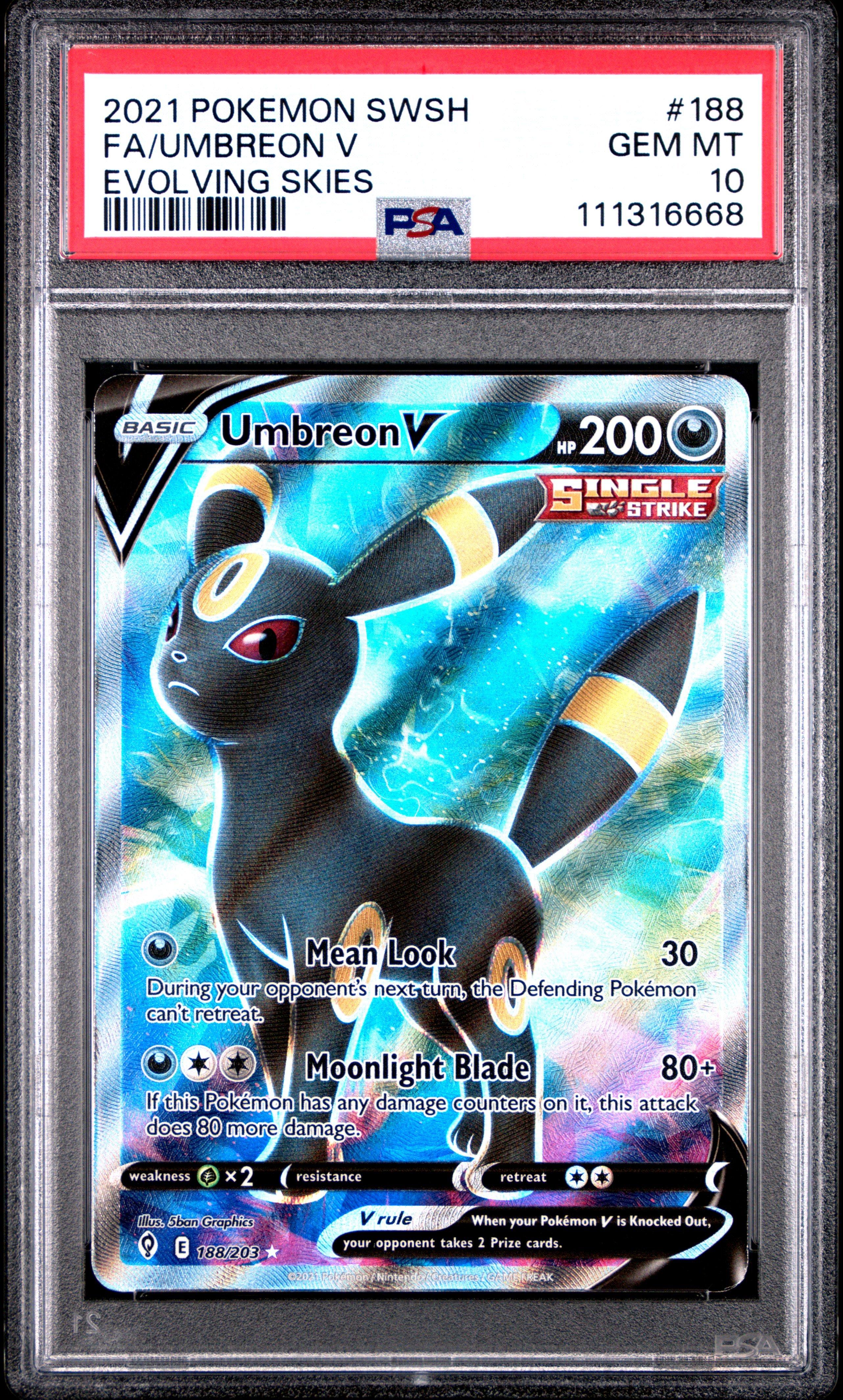 umbreon v pokemon card 2021 Pokemon Sword & Shield Evolving Skies 188 Full Art/umbreon V PSA 10  Graded Card