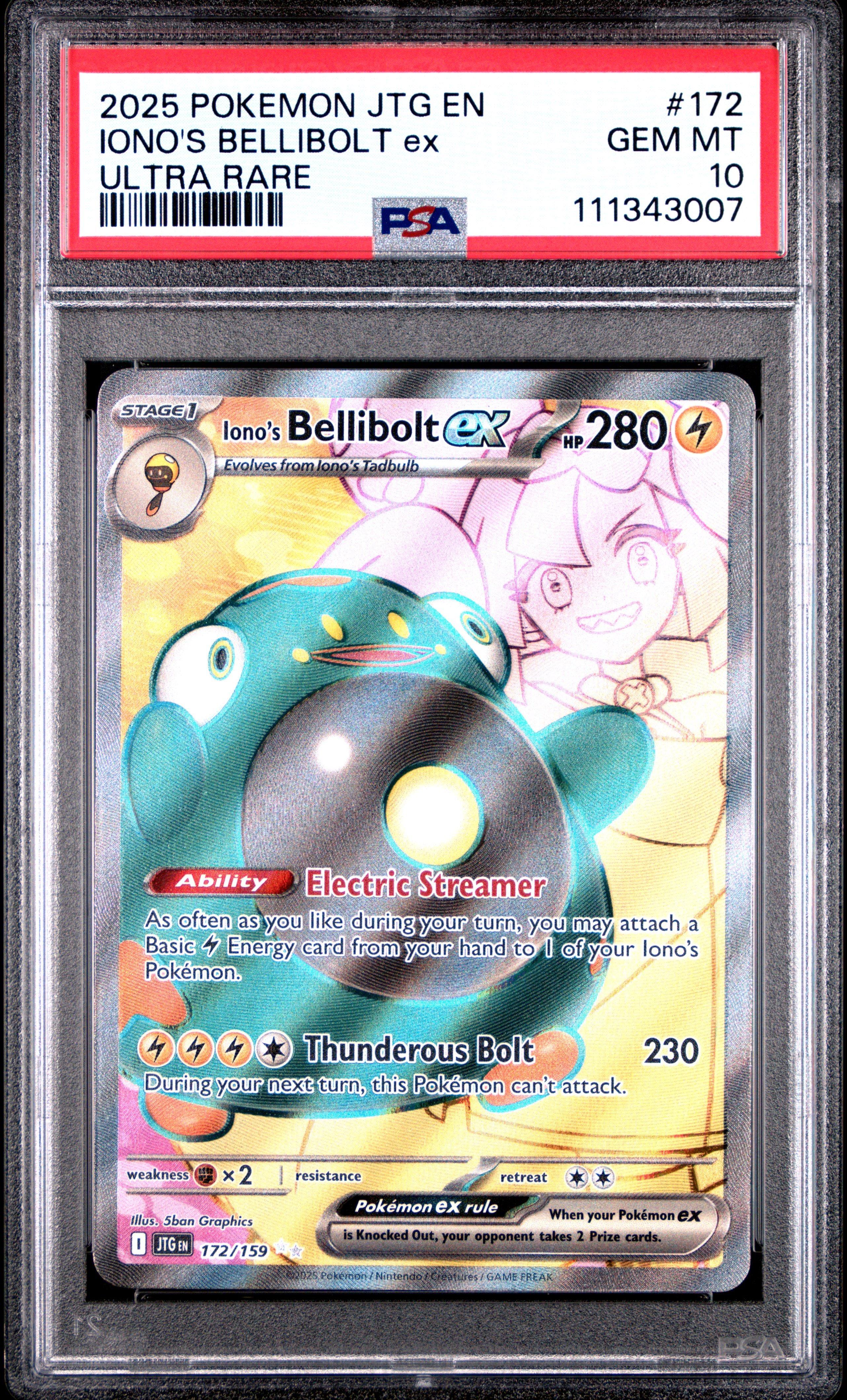 2025 Pokemon Jtg En-journey Together 172 Iono's Bellibolt Ex Ultra Rare PSA