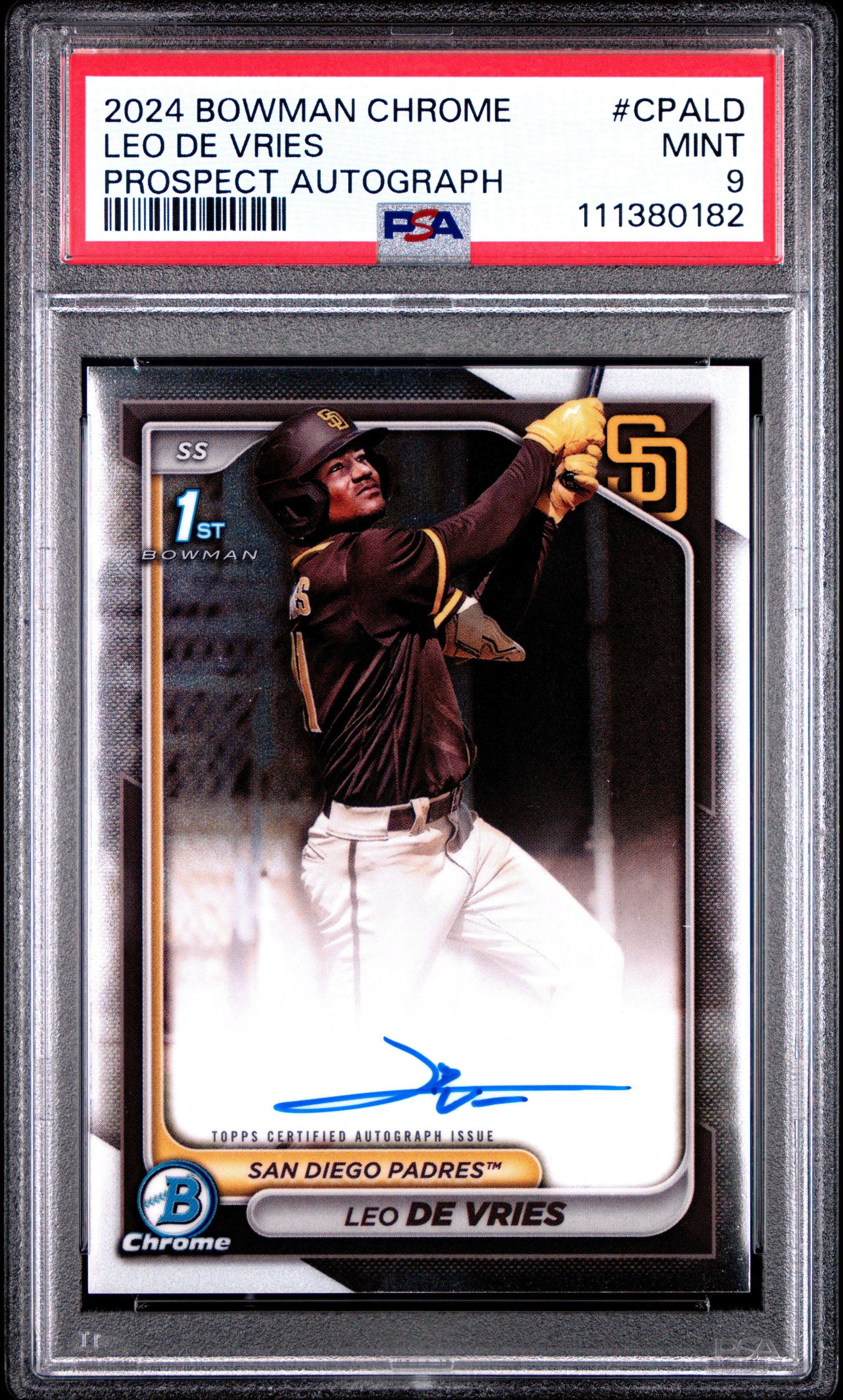 2024 Bowman Chrome Prospect Autographs Cpald Leo De Vries PSA 9