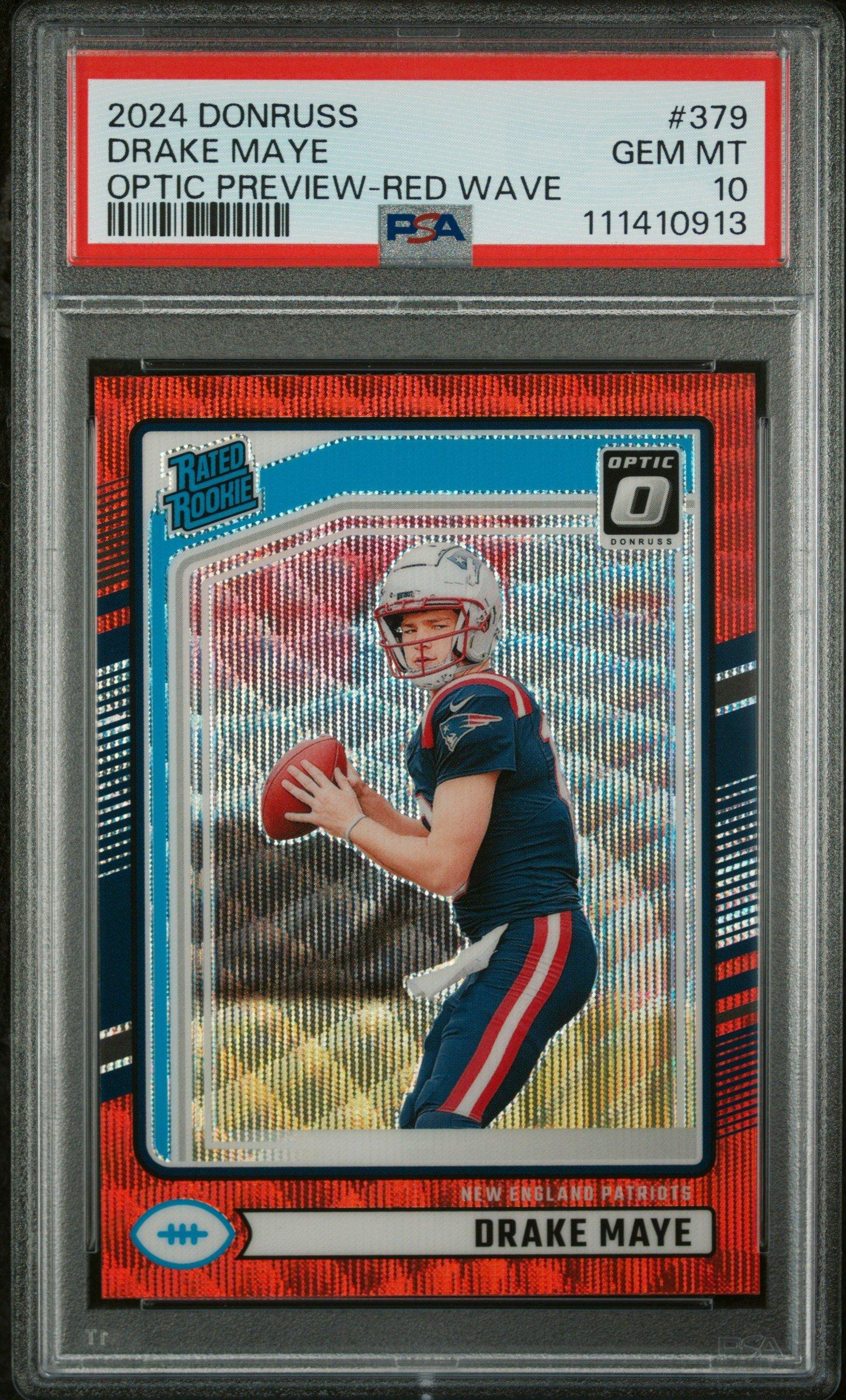 2024 Panini Donruss 379 Drake Maye Optic Preview-red Wave PSA 10