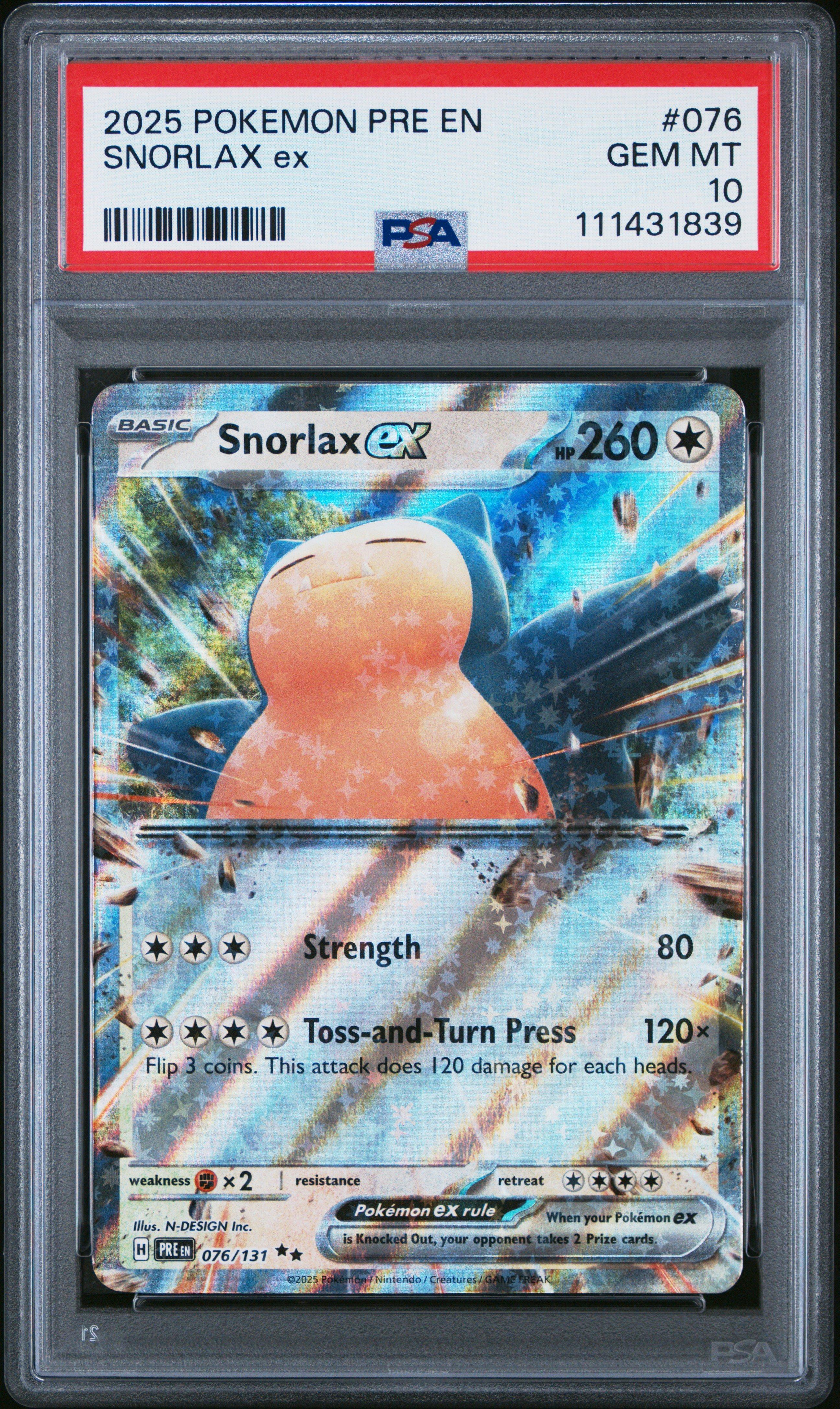 2025 Pokemon Pre En-prismatic Evolutions 076 Snorlax Ex PSA 10