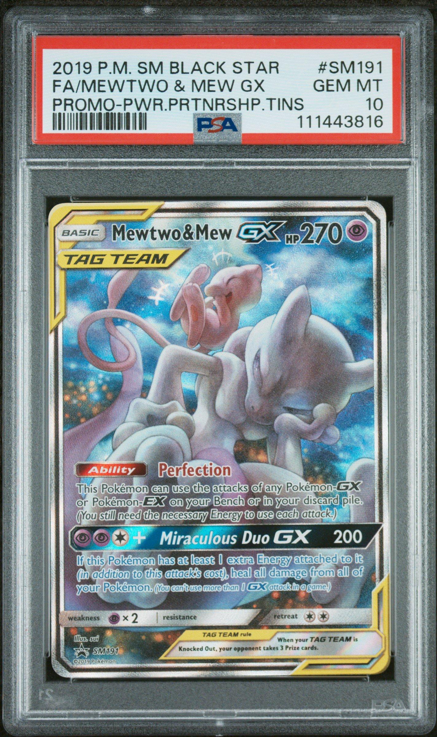 2019 Pokemon Sm Black Star Promo Sm191 Full Art/mewtwo & Mew Gx Power Partnership Tins PSA