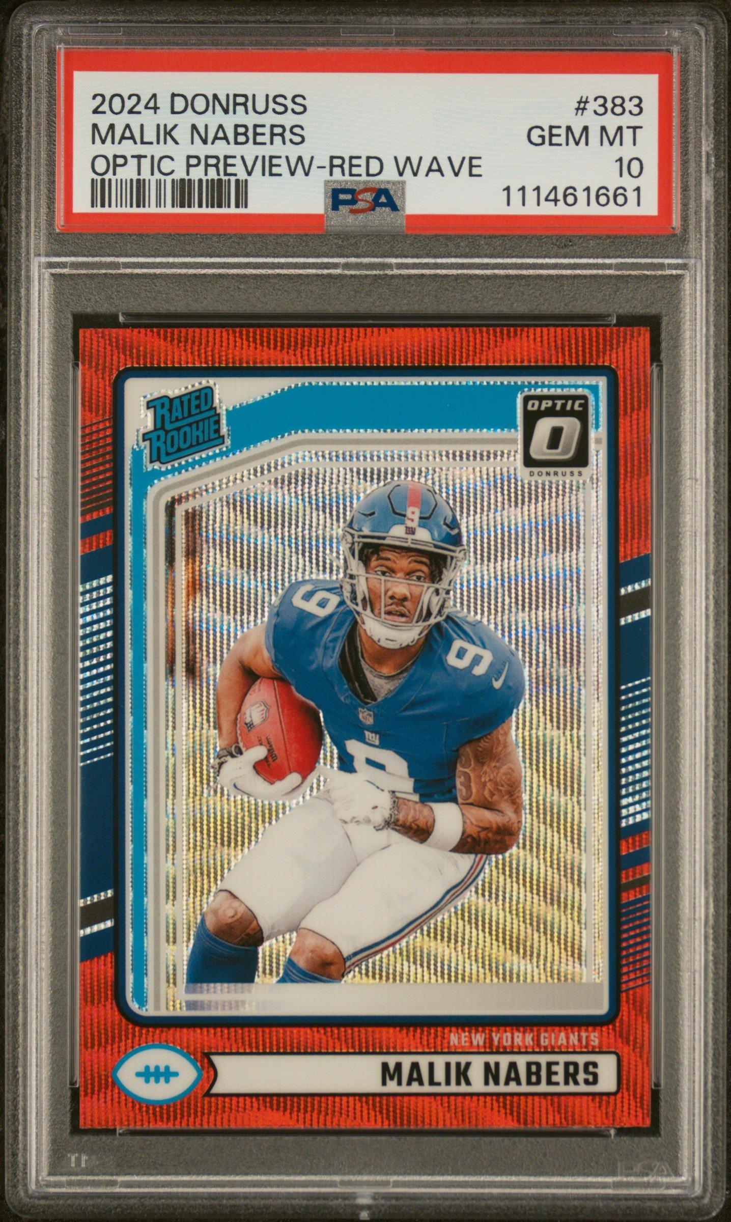 2024 Panini Donruss 383 Malik Nabers Optic Preview-red Wave PSA 10