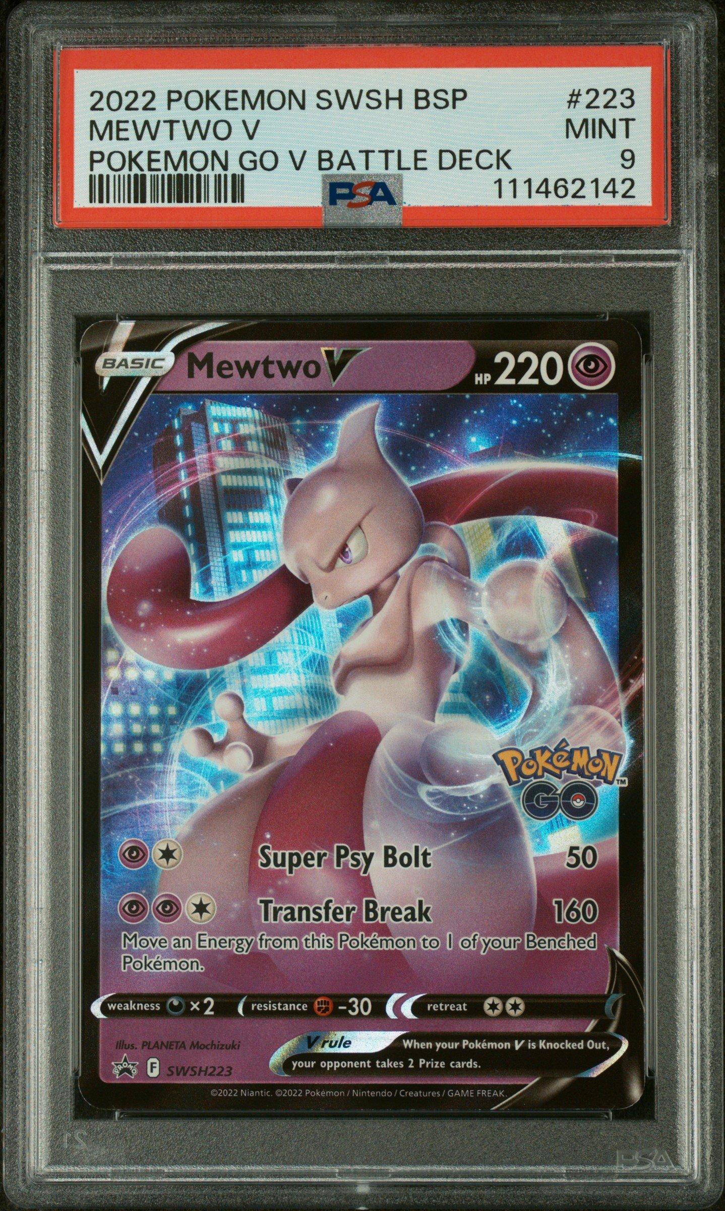 how much is a mewtwo v pokemon card worth 2022 Swsh Black Star Promo 223 Pokemon Go V Battle Deck PSA 9 Graded Pokémon Hit Points220 HP Form Pokemon, Mewtwo V SWSH229 Full