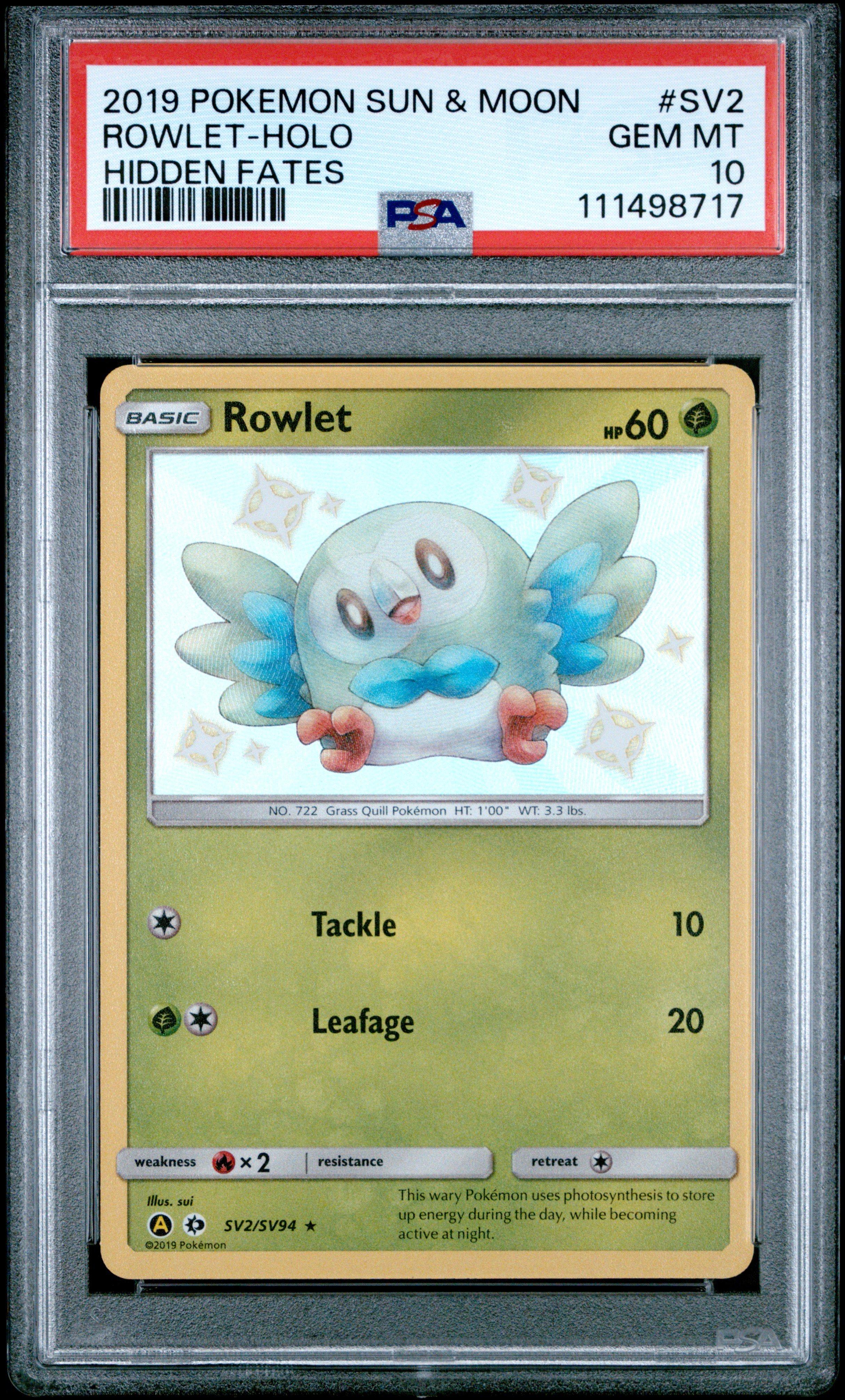 2019 Pokémon SWSH #068 PSA 10 トレーナーカード 2019 Pokemon Sun & Moon Hidden Fates Sv2 Rowlet-holo PSA 10 Graded