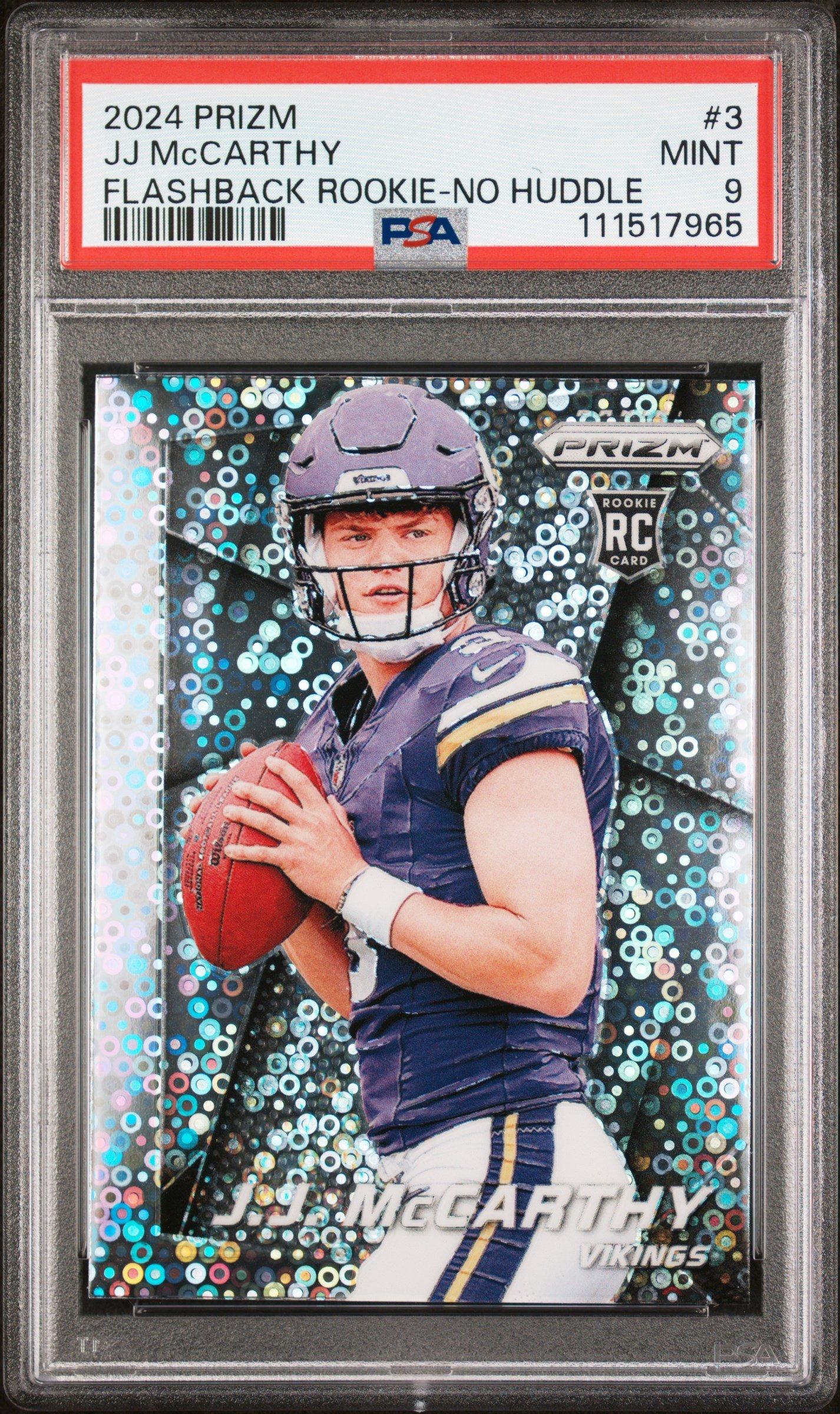 2024 Panini Prizm Prizm Flashback Rookie 3 Jj Mccarthy No Huddle PSA 9