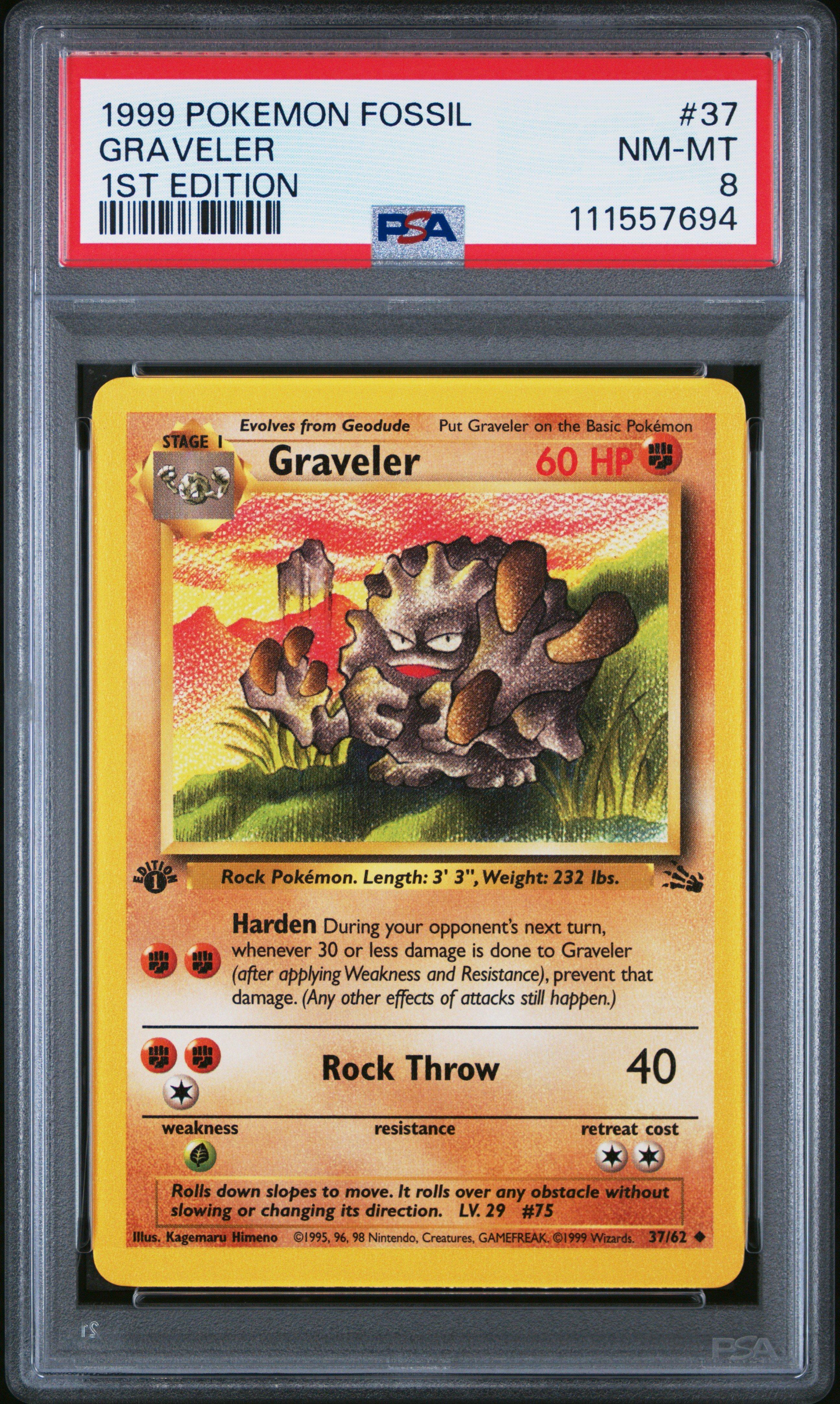 1999 Pokemon Fossil 37 Graveler 1st Edition PSA