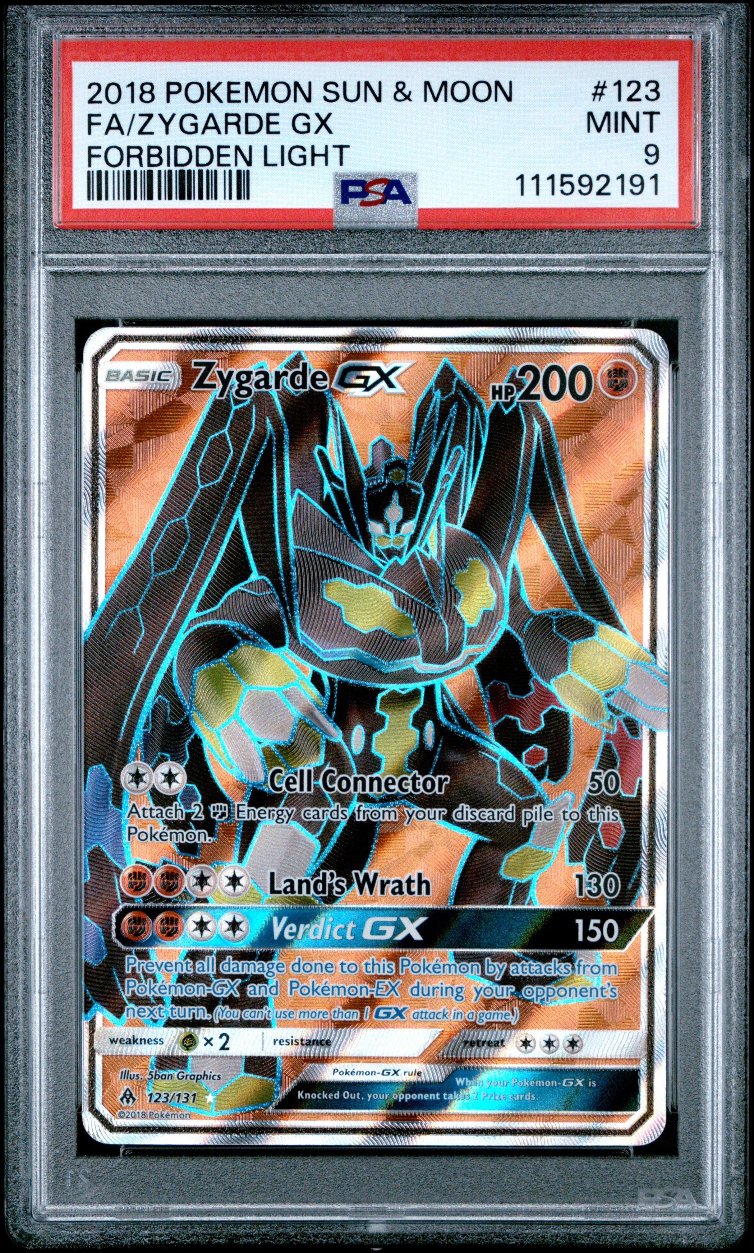 2018 Pokemon Sun & Moon Forbidden Light 123 Full Art/zygarde Gx PSA 9