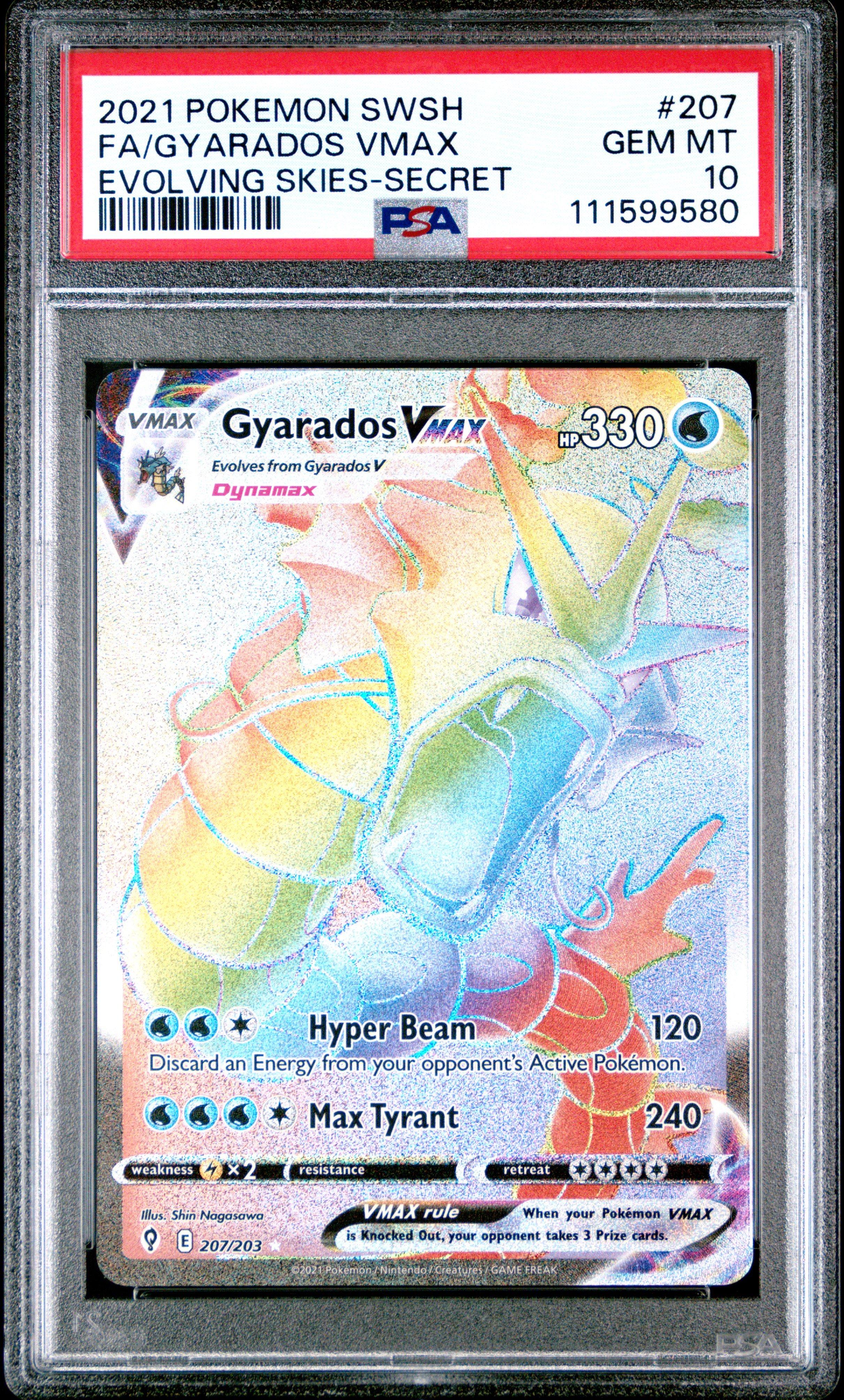 gyarados vmax pokemon card 2021 Pokemon Sword & Shield Evolving Skies 207 Full Art/gyarados Vmax  Secret PSA 10 Graded Card