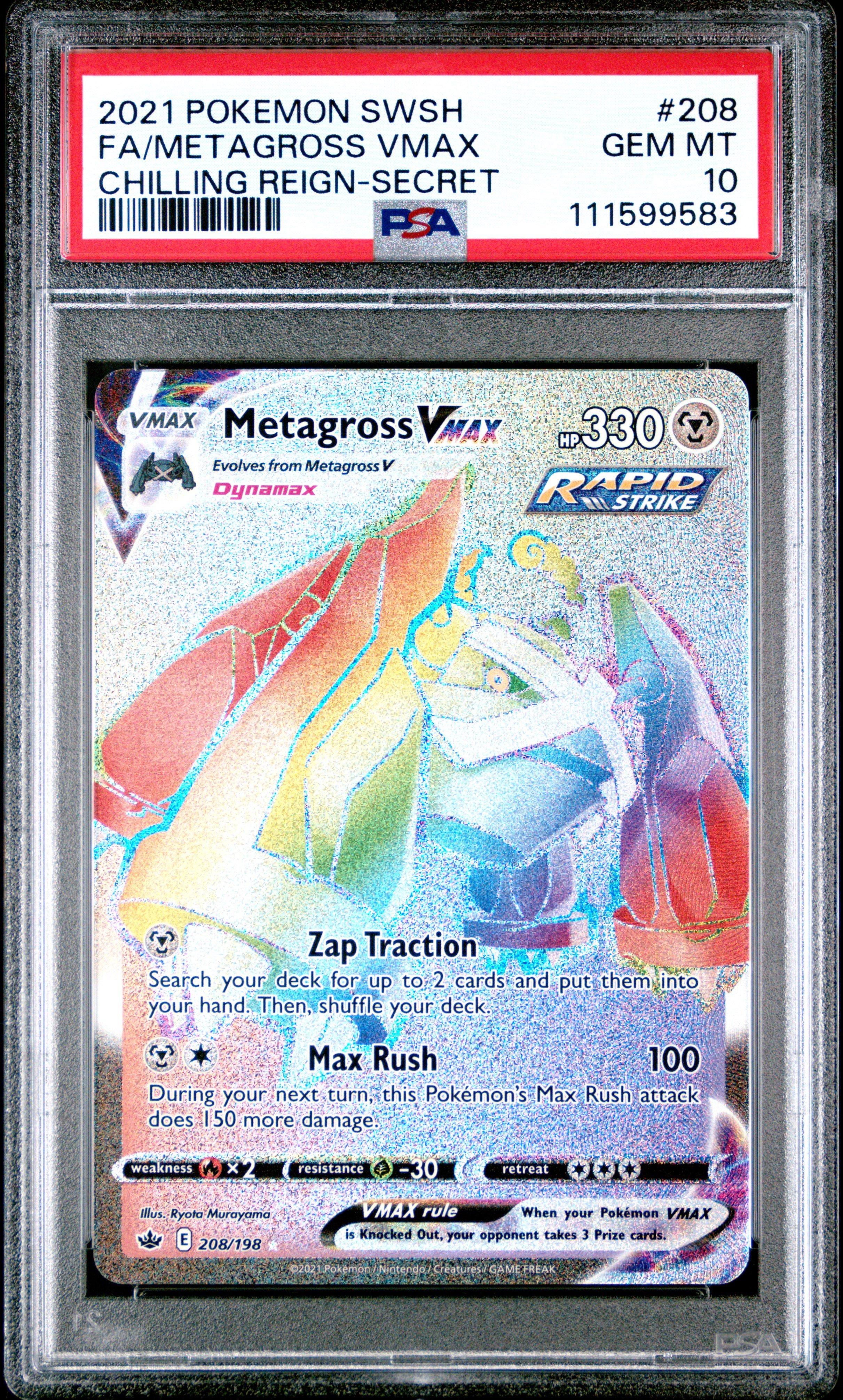 2021 Pokemon Sword & Shield Chilling Reign 208 Full Art/metagross Vmax Secret PSA 10