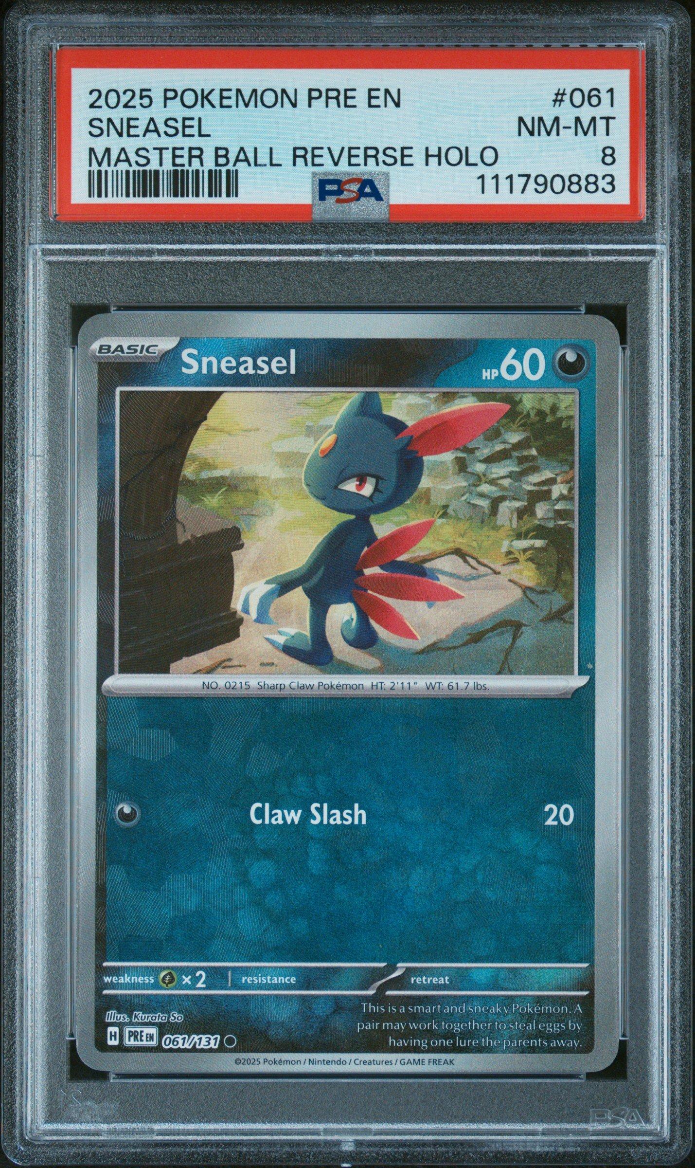 2025 Pokemon Pre En-prismatic Evolutions 061 Sneasel Master Ball Reverse  Holo PSA 8 Graded Card | GameStop