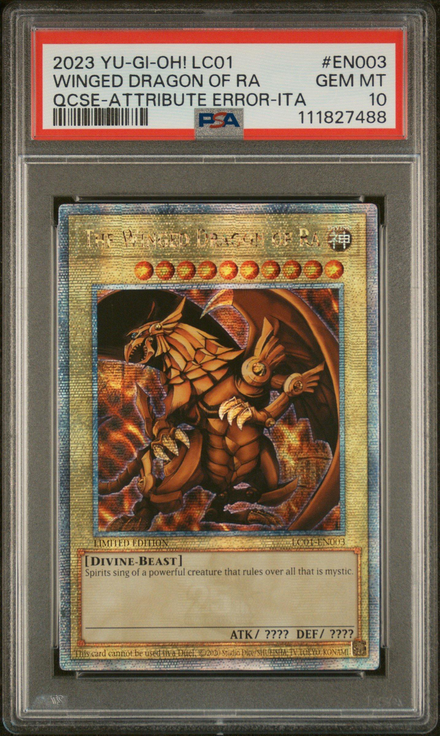 2023 Yu-gi-oh! Lc01-legendary Collection: 25th Anniversary Edition En003 The Winged Dragon Of Ra Quarter Century Secret Rare-attribute Error-italian PSA