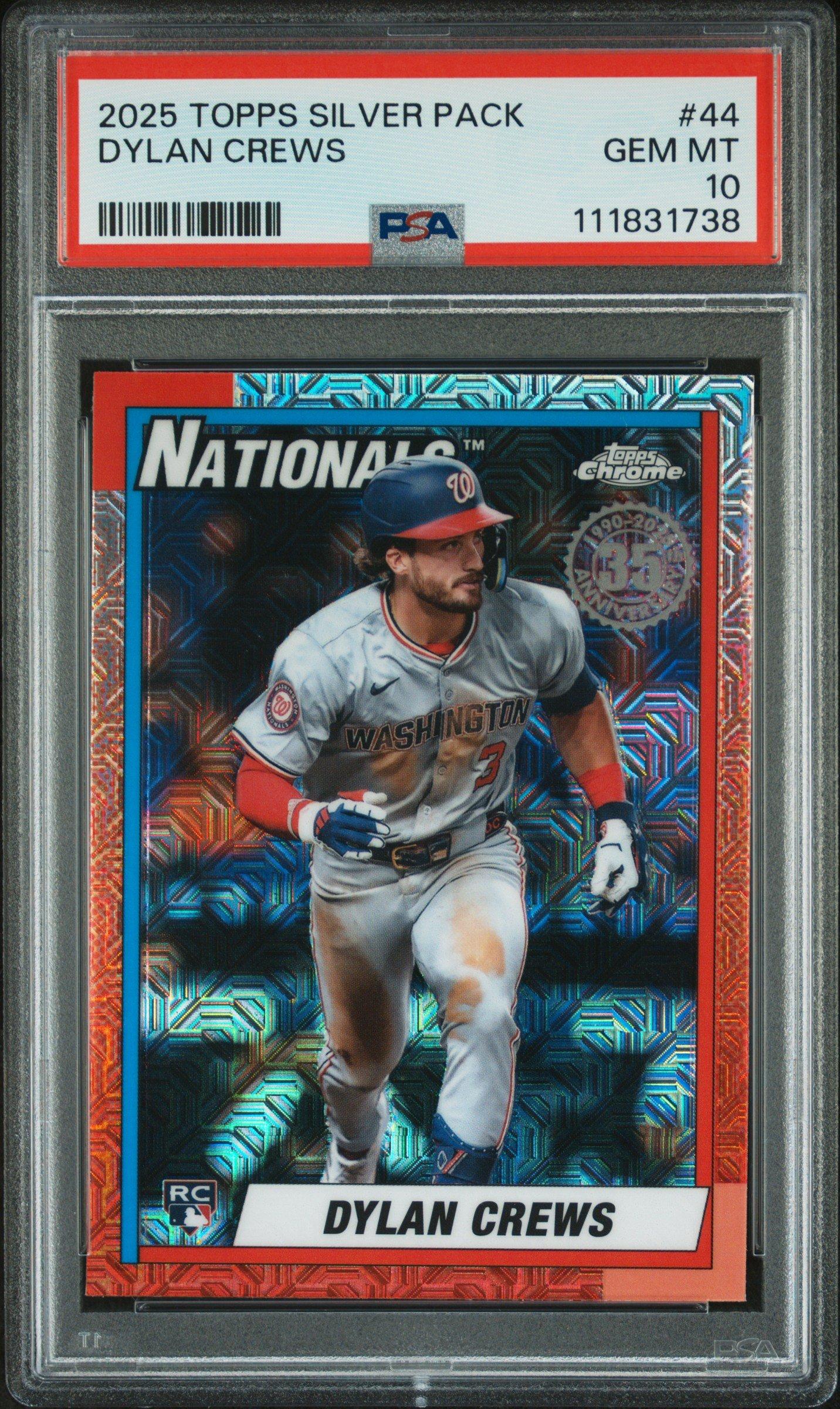 2025 Topps Silver Pack 1990 Chrome Promo 44 Dylan Crews PSA 10