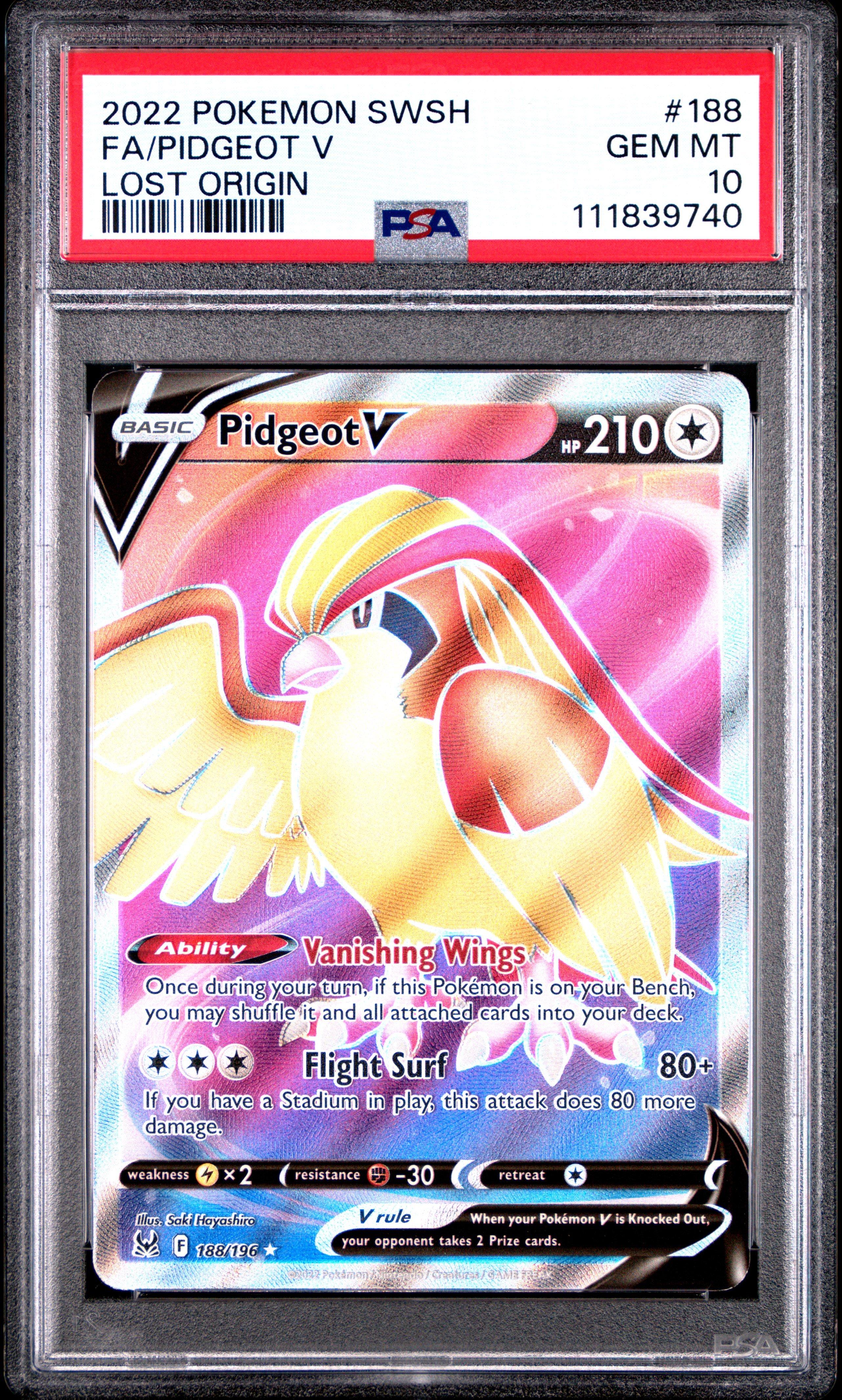 2022 Pokemon Sword & Shield Lost Origin 188 Full Art/pidgeot V PSA