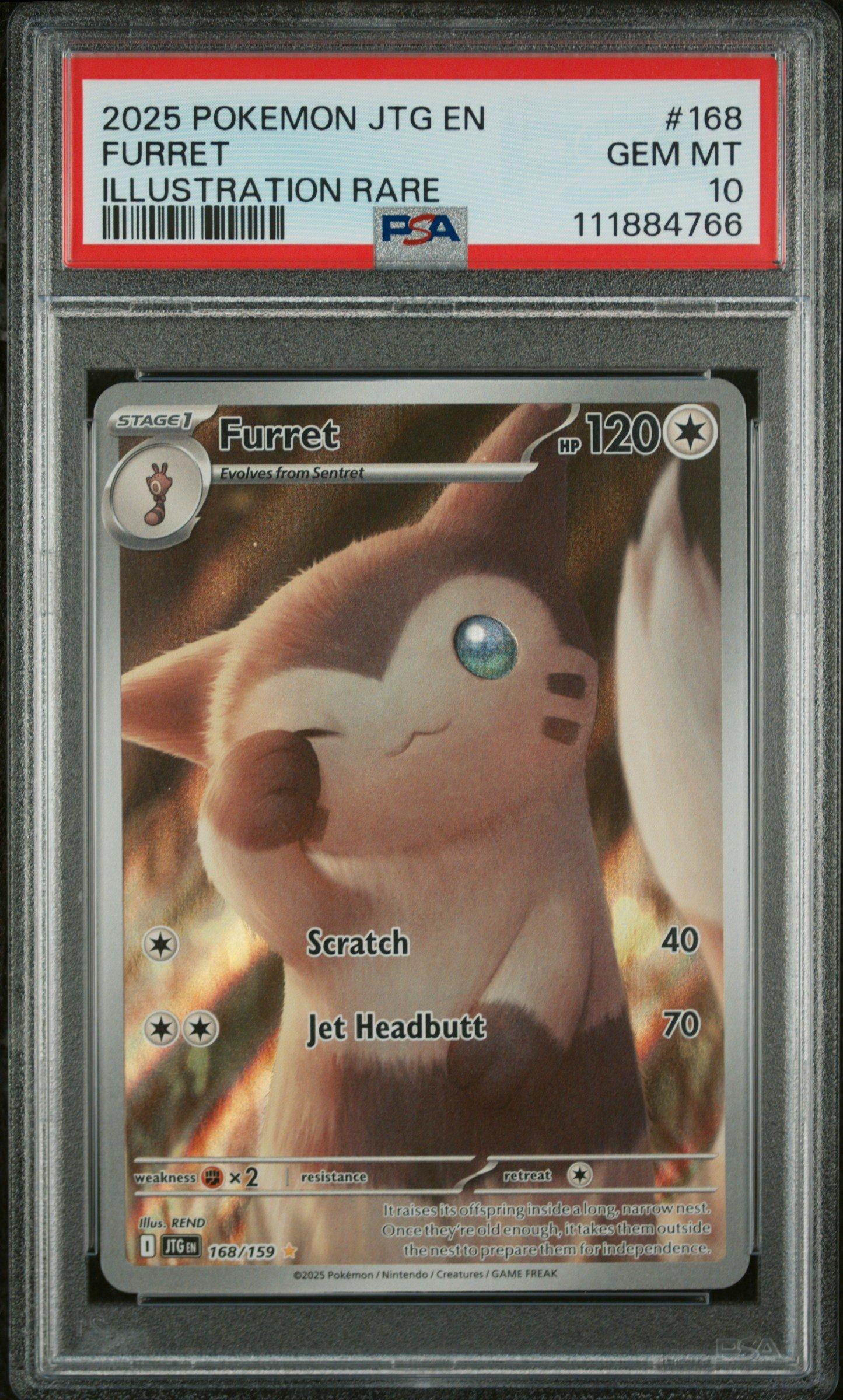 shiny furret pokemon card - 168/159 Journey Together Illustration Rare - NM/MINT Rare Retreat cost Furret Ar Custom Pokmon Card
