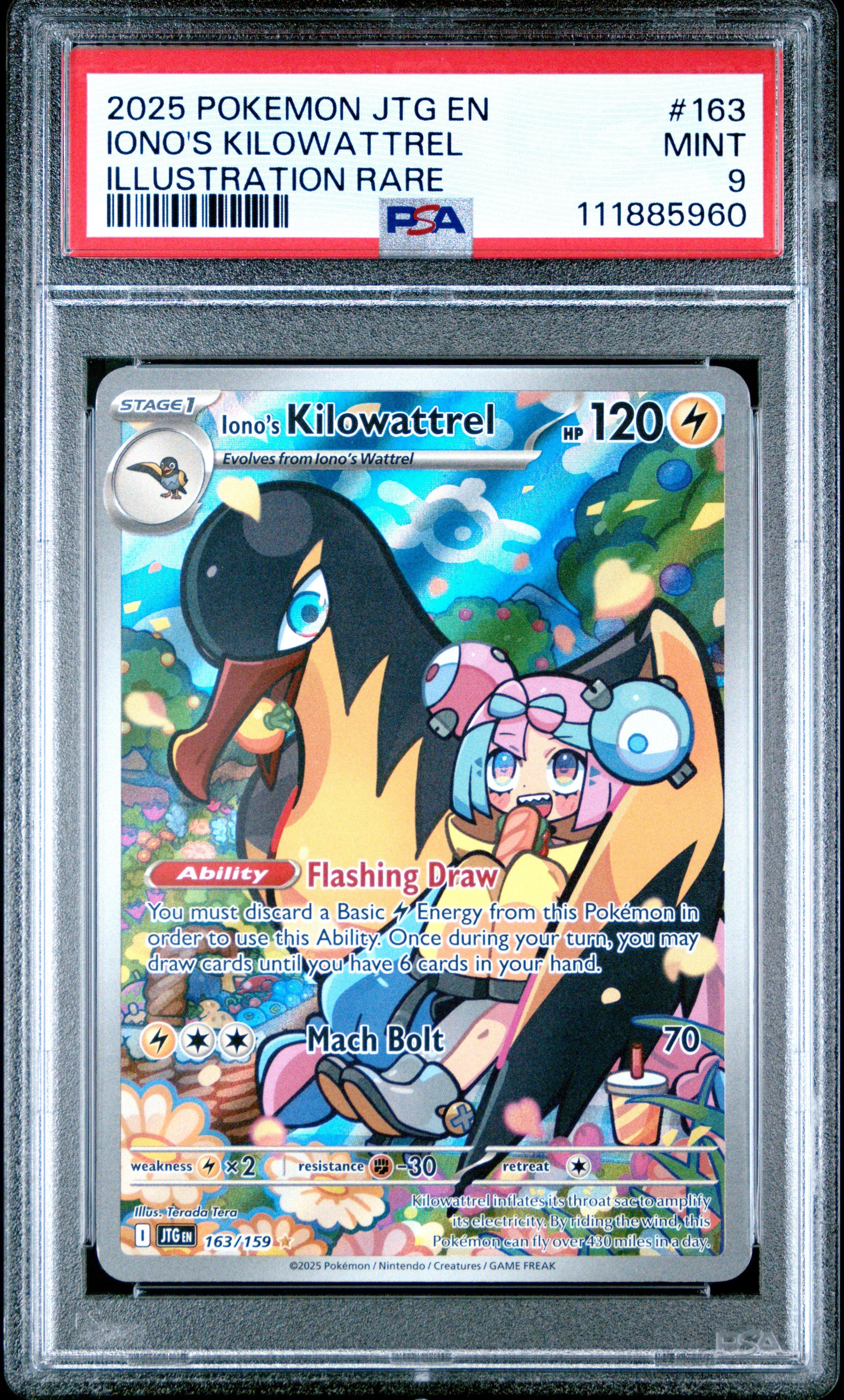 2025 Pokemon Jtg En-journey Together 163 Iono's Kilowattrel Illustration Rare PSA