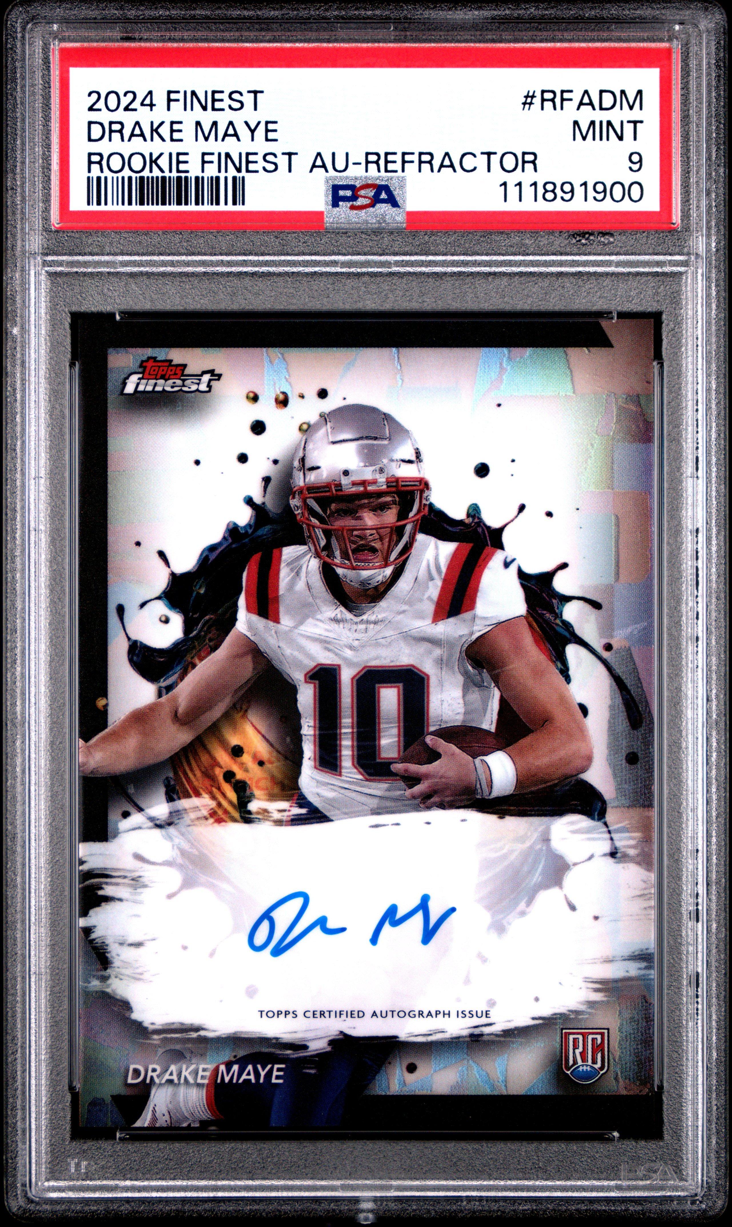 2024 Topps Finest Rookie Finest Autographs Rfadm Drake Maye Refractor PSA 9