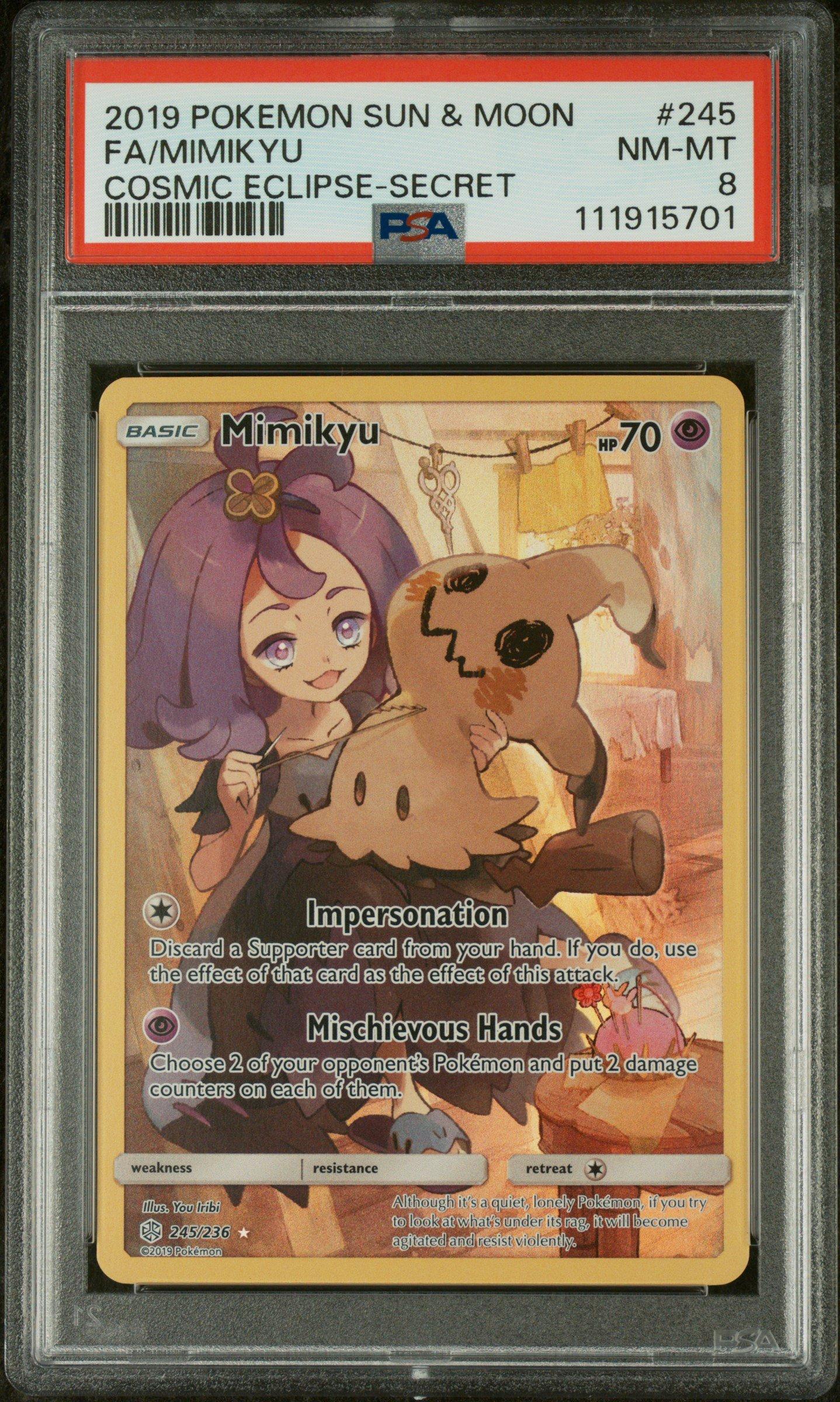 2019 Pokemon Sun & Moon Cosmic Eclipse 245 Full Art/mimikyu Secret PSA