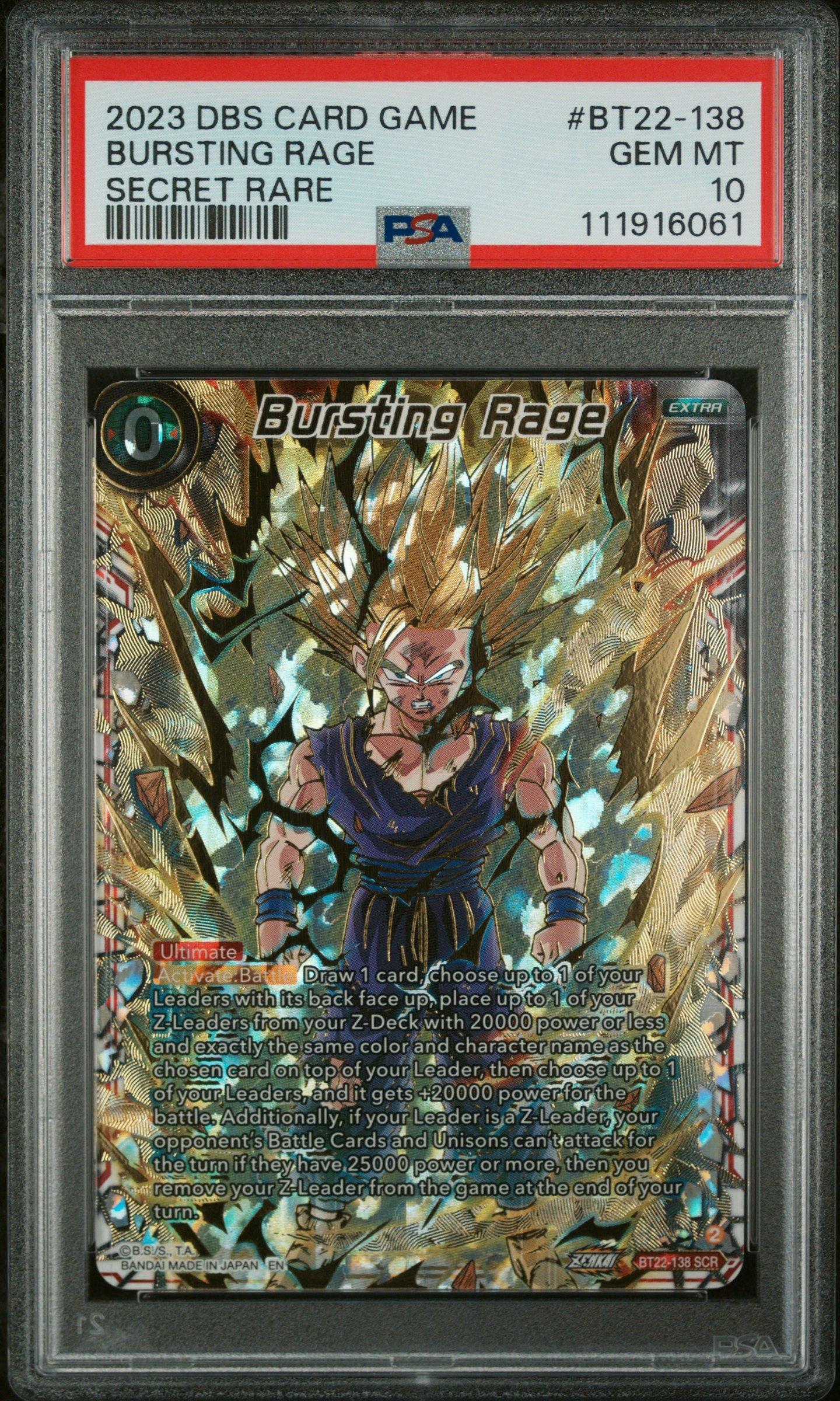 2023 Dragon Ball Super Card Game Series 22 Critical Blow Bt22-138 Bursting Rage Secret Rare PSA 10
