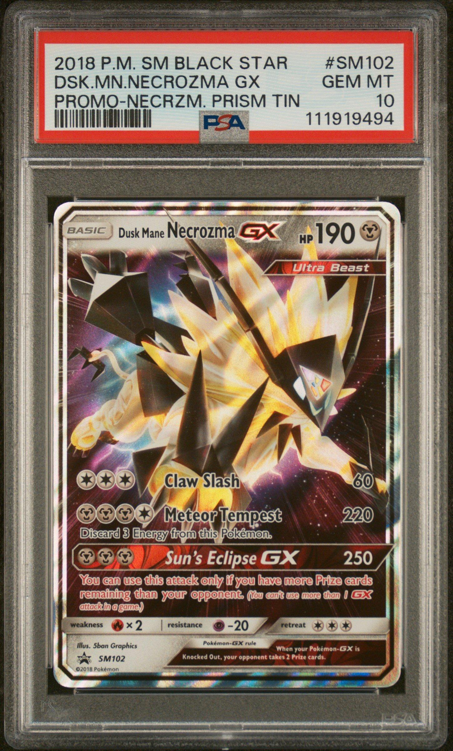2018 Pokemon Sm Black Star Promo Sm102 Dusk Mane Necrozma Gx Necrozma Prism Tin PSA 10