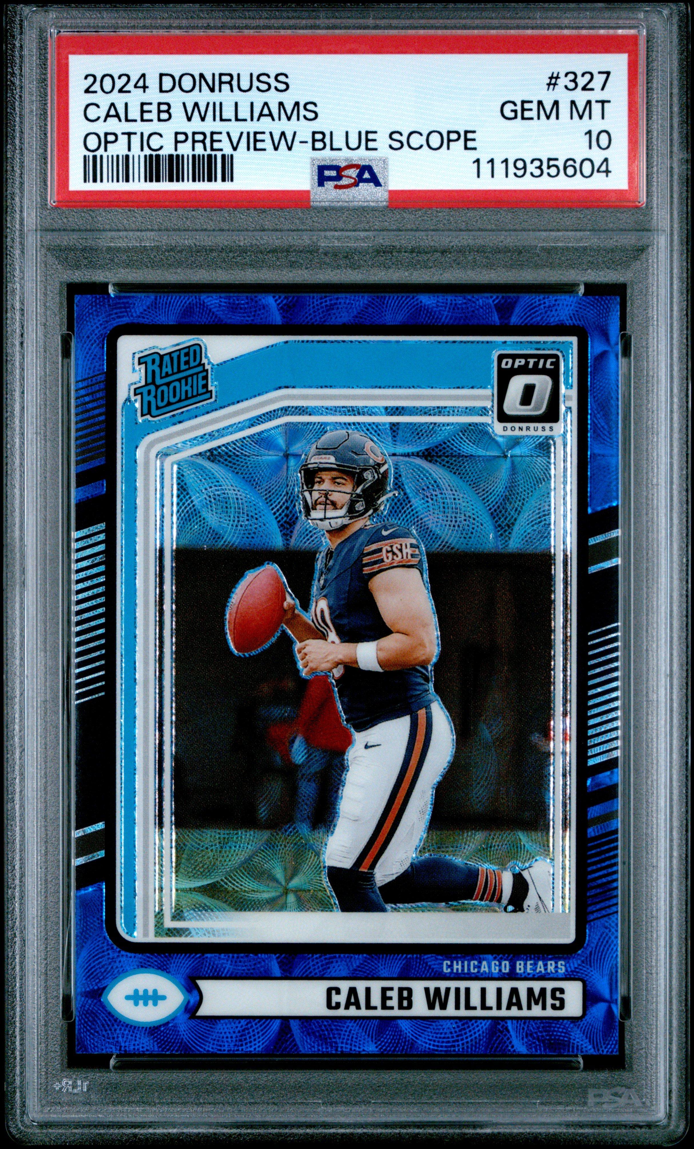 2024 Panini Donruss 327 Caleb Williams Optic Preview-blue Scope PSA 10