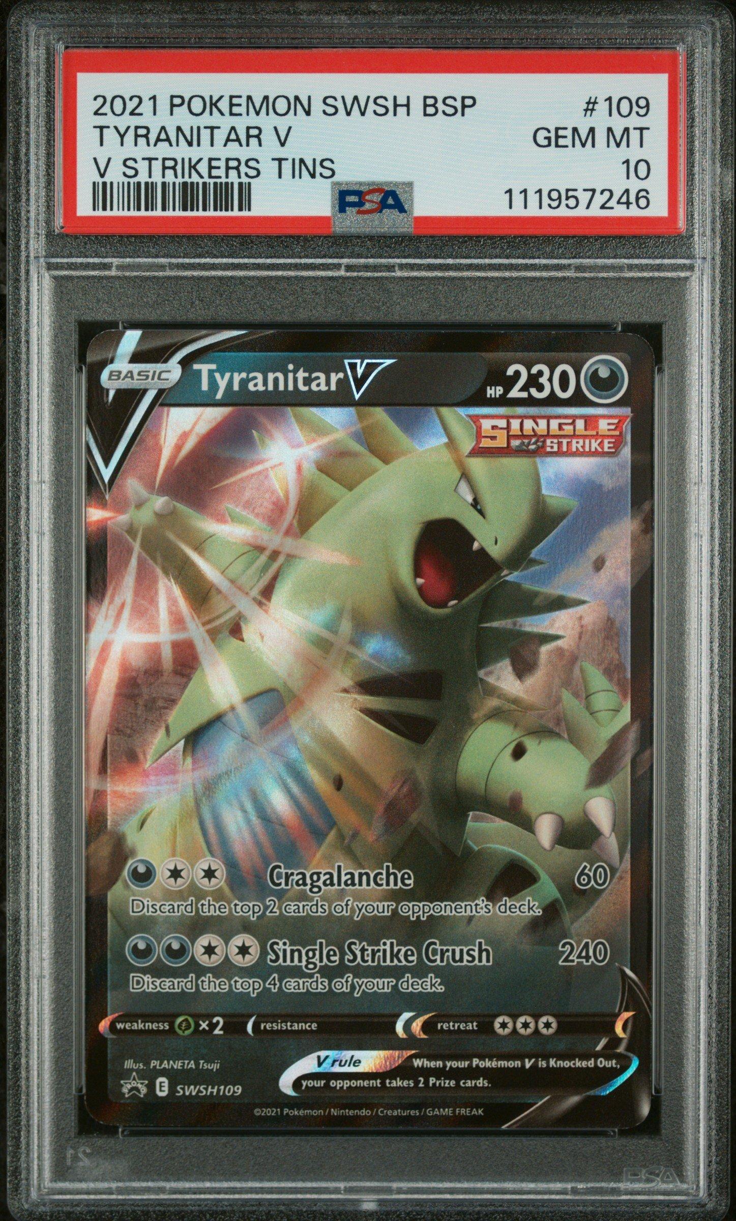 2021 Pokemon Swsh Black Star Promo 109 Tyranitar V V Strikers Tins PSA 10