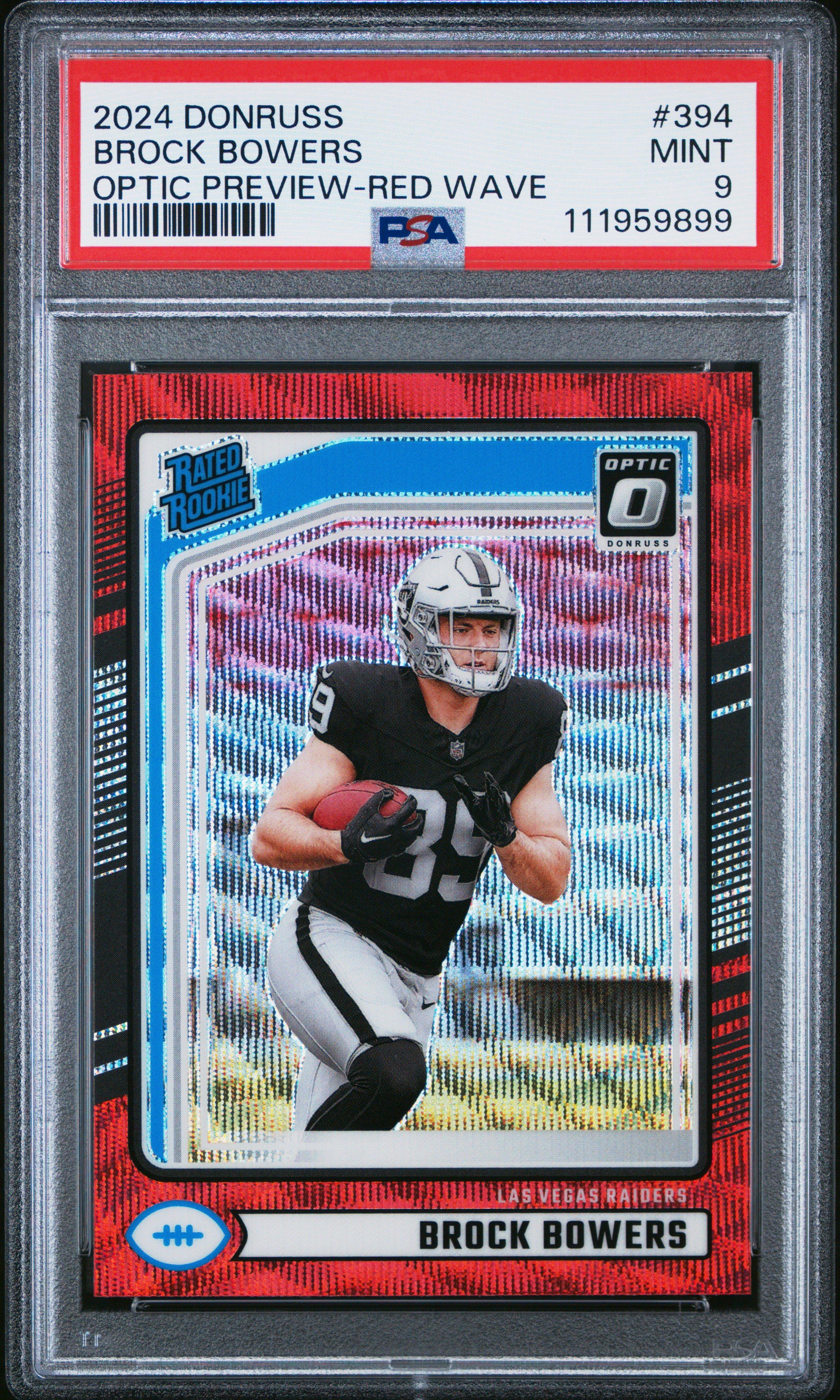 2024 Panini Donruss 394 Brock Bowers Optic Preview-red Wave PSA
