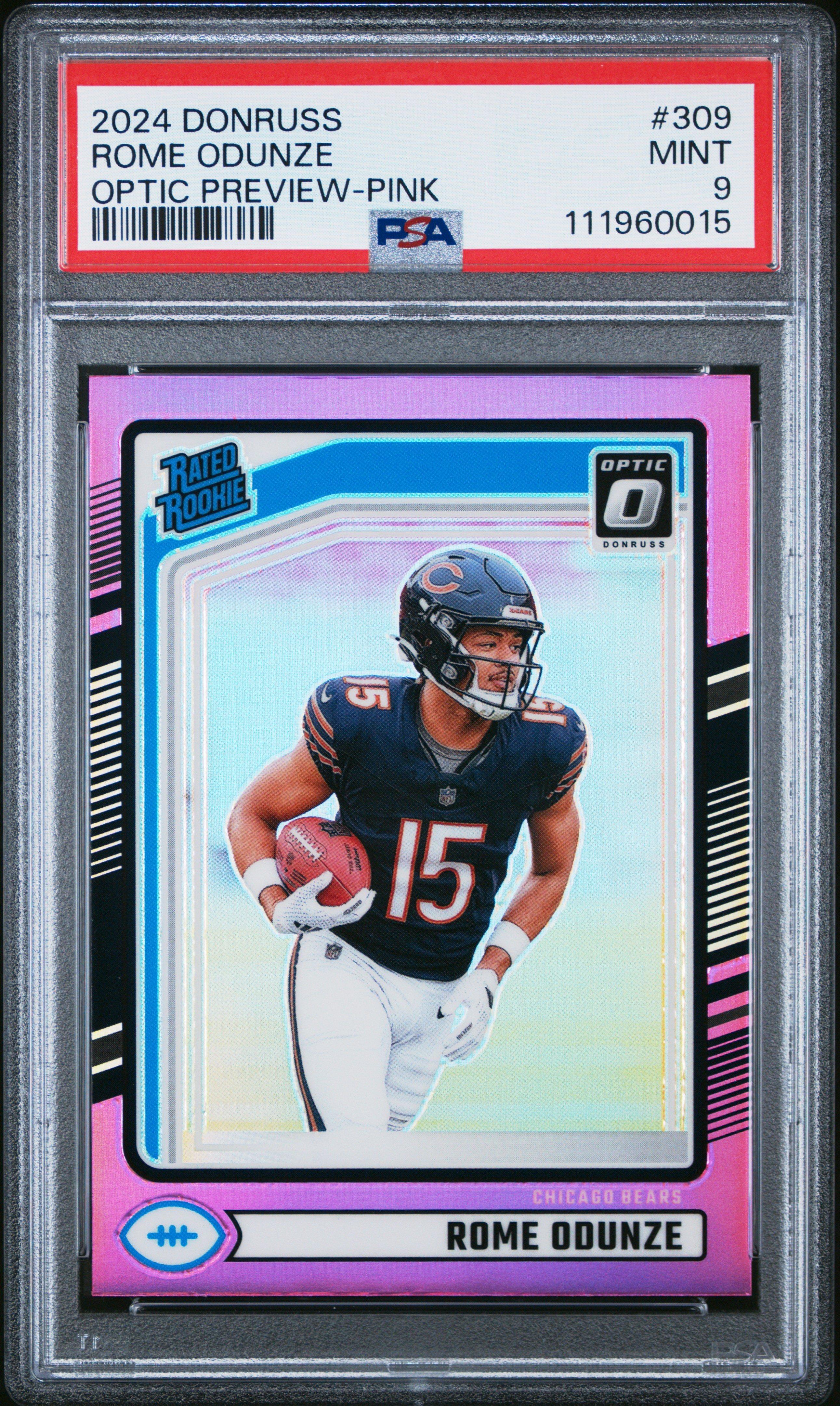 2024 Panini Donruss 309 Rome Odunze Optic Preview-pink PSA 9