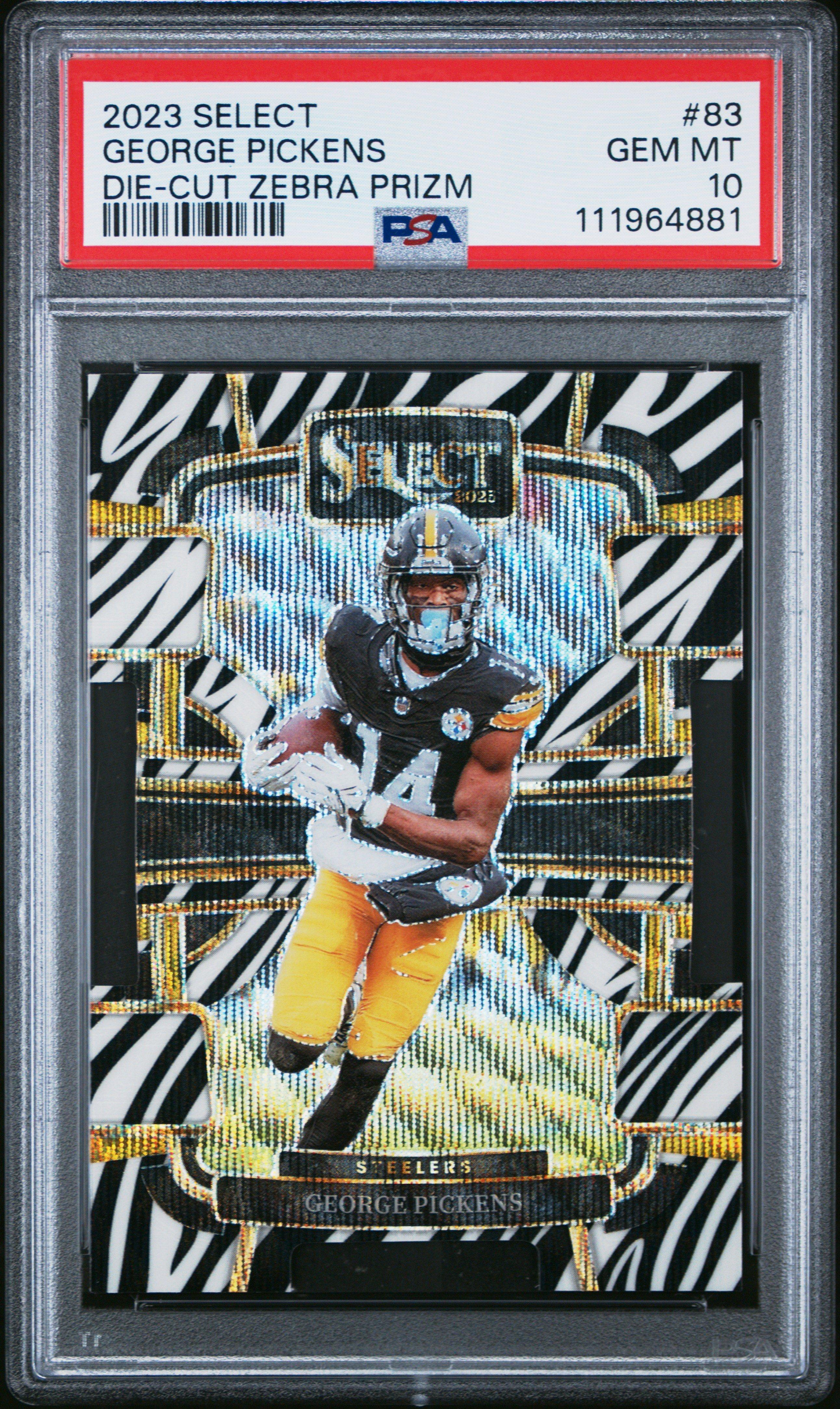 2023 Panini Select 83 George Pickens Die-cut Zebra Prizm PSA 10