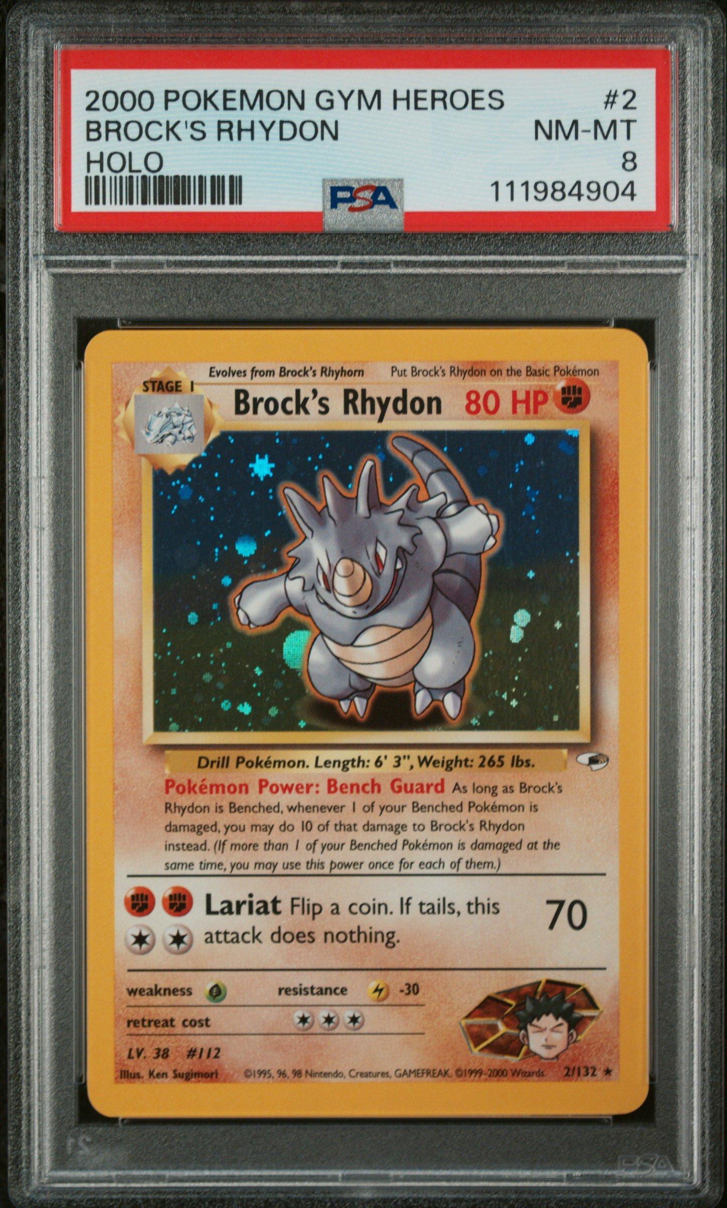 2000 Pokemon Gym Heroes 2 Brock's Rhydon Holo PSA 8 Graded Card
