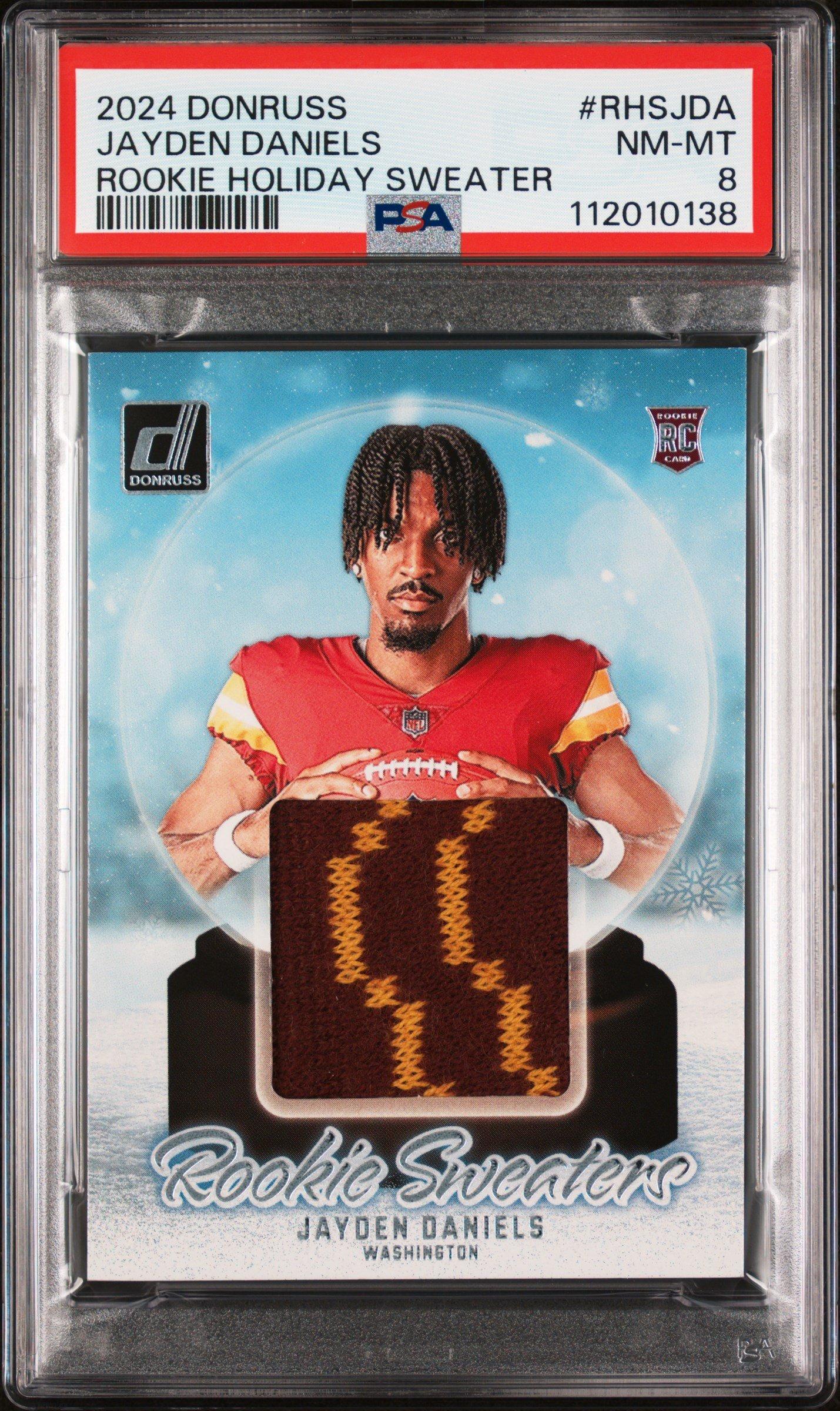 2024 Panini Donruss Rookie Holiday Sweater Rhsjda Jayden Daniels PSA 8