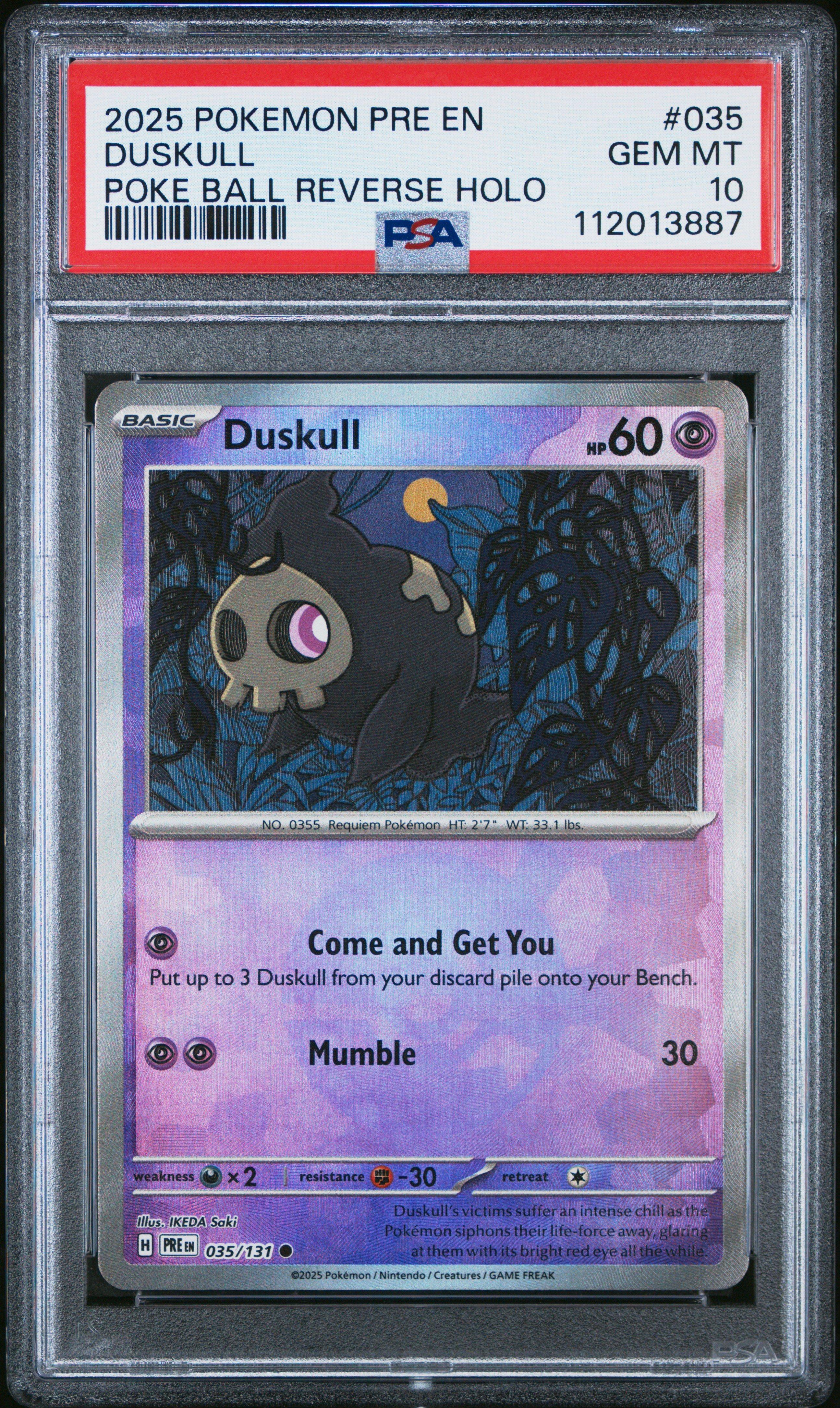 2025 Pokemon Pre En-prismatic Evolutions 035 Duskull Poke Ball Reverse Holo PSA 10