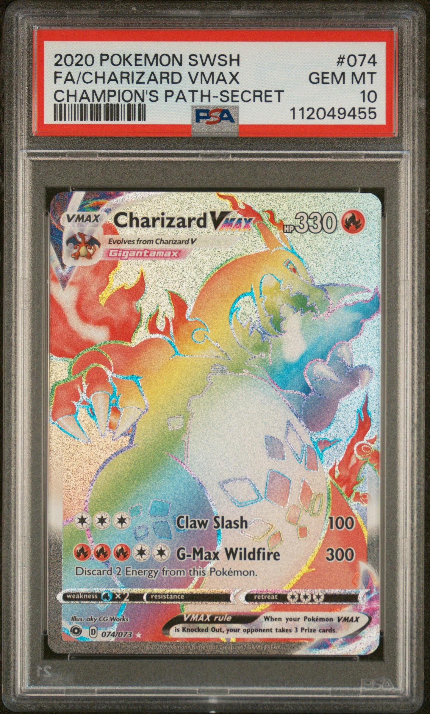2020 Pokemon Sword & Shield Champion's Path 074 Full Art/charizard Vmax Secret PSA
