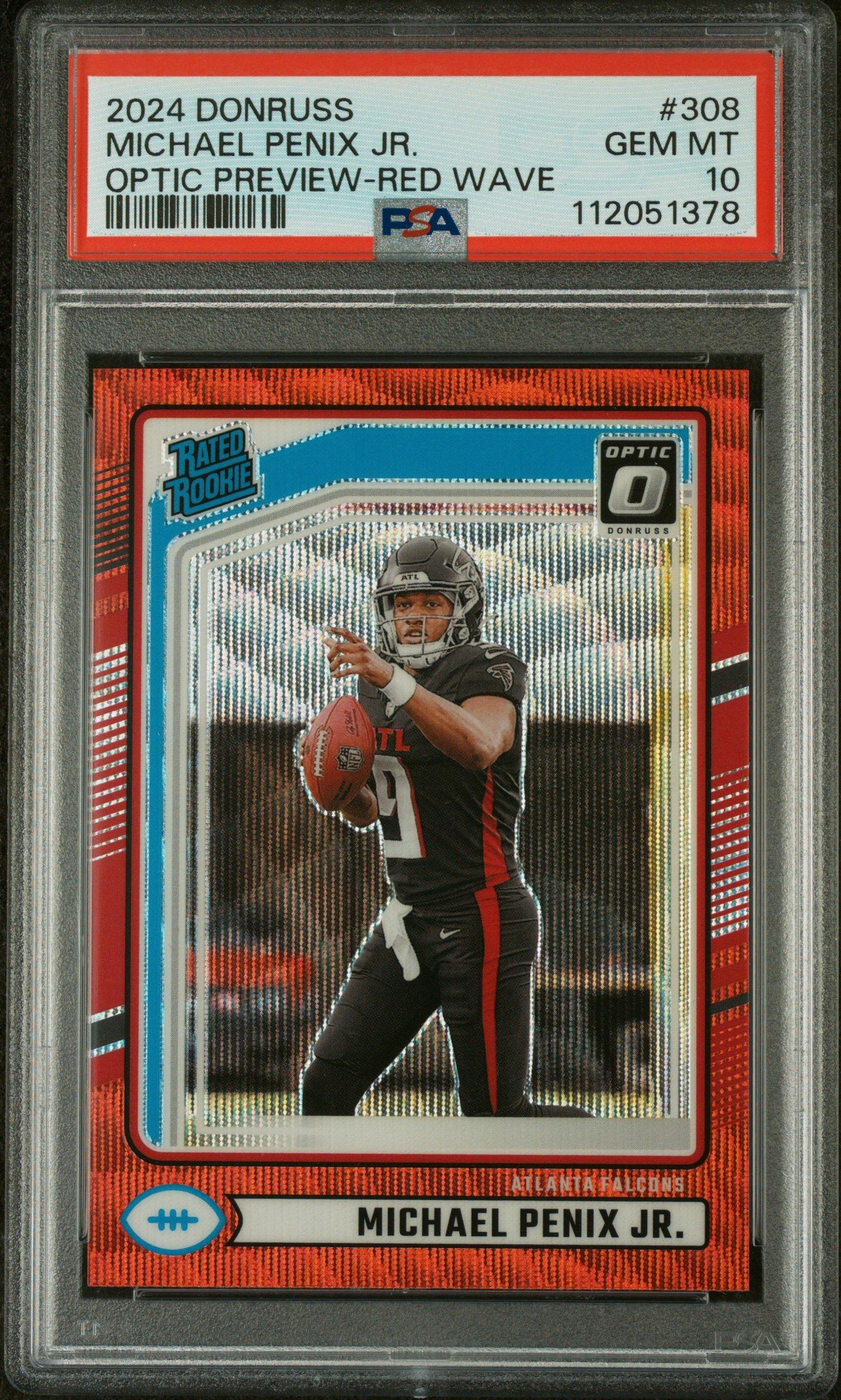 2024 Panini Donruss 308 Michael Penix Jr. Optic Preview-red Wave PSA 10