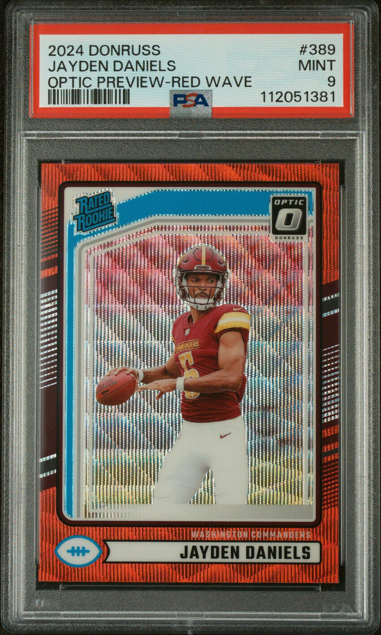 2024 Panini Donruss 389 Jayden Daniels Optic Preview-red Wave PSA 9